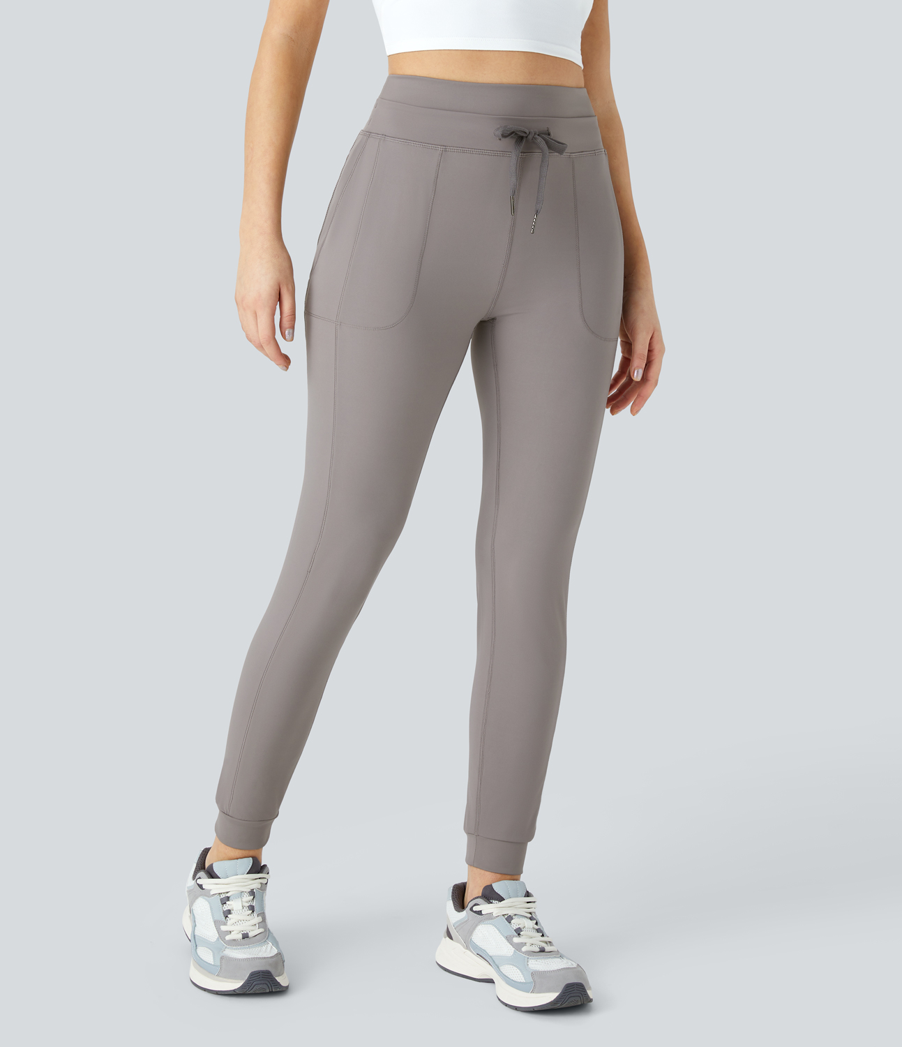 Halara High Waisted Drawstring Side Pocket Yoga Joggers  - Porpoise - L 