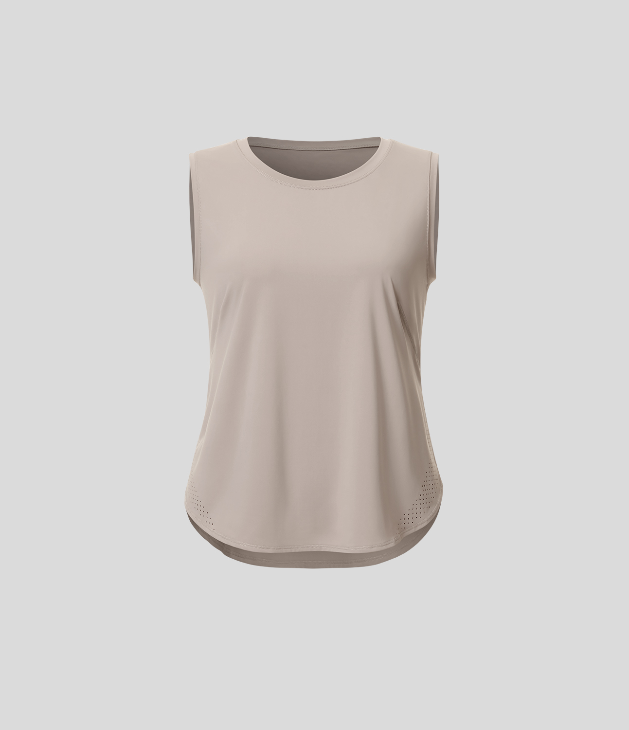 Halara Round Neck Mesh Curved Hem Tennis Tank Top Tank Top - Gray Morn - XS golf tops halter top tunic tops sleeveless tops backless top 