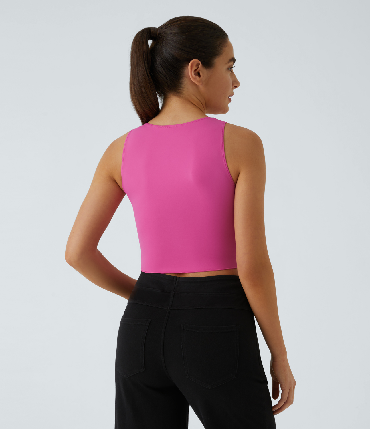 Halara Softlyzeroв„ў Airy Deep V Neck Crossover Decorative Buckle Lettuce Trim Cool Touch Casual Vest-UPF50+ Tank Top - Fuchsia Fedora - XL 