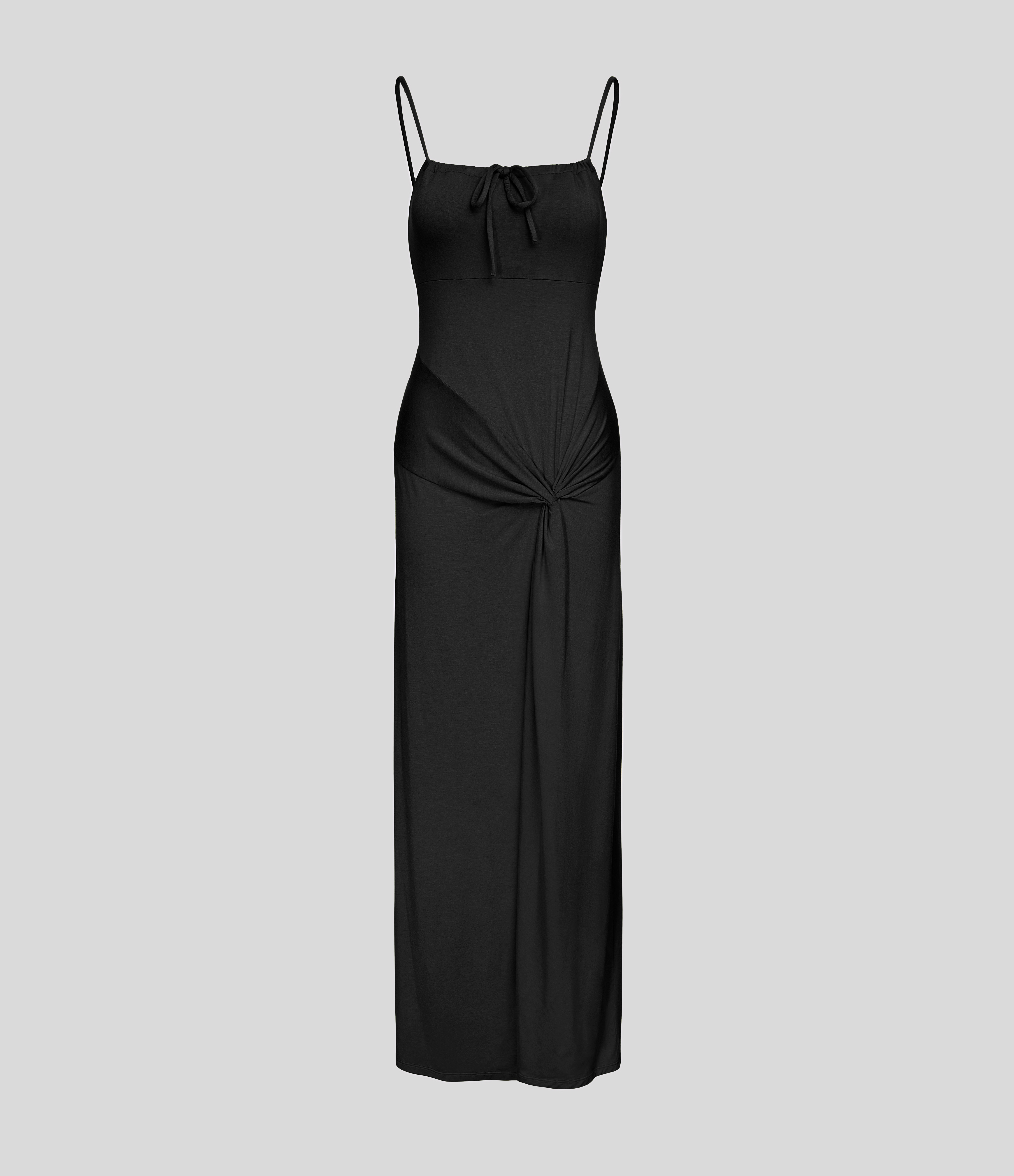 Halara Drawstring Backless Twisted High Split Slip Maxi Casual Dress Casual Dress - Black - L slip dress beach dress ruched dress 