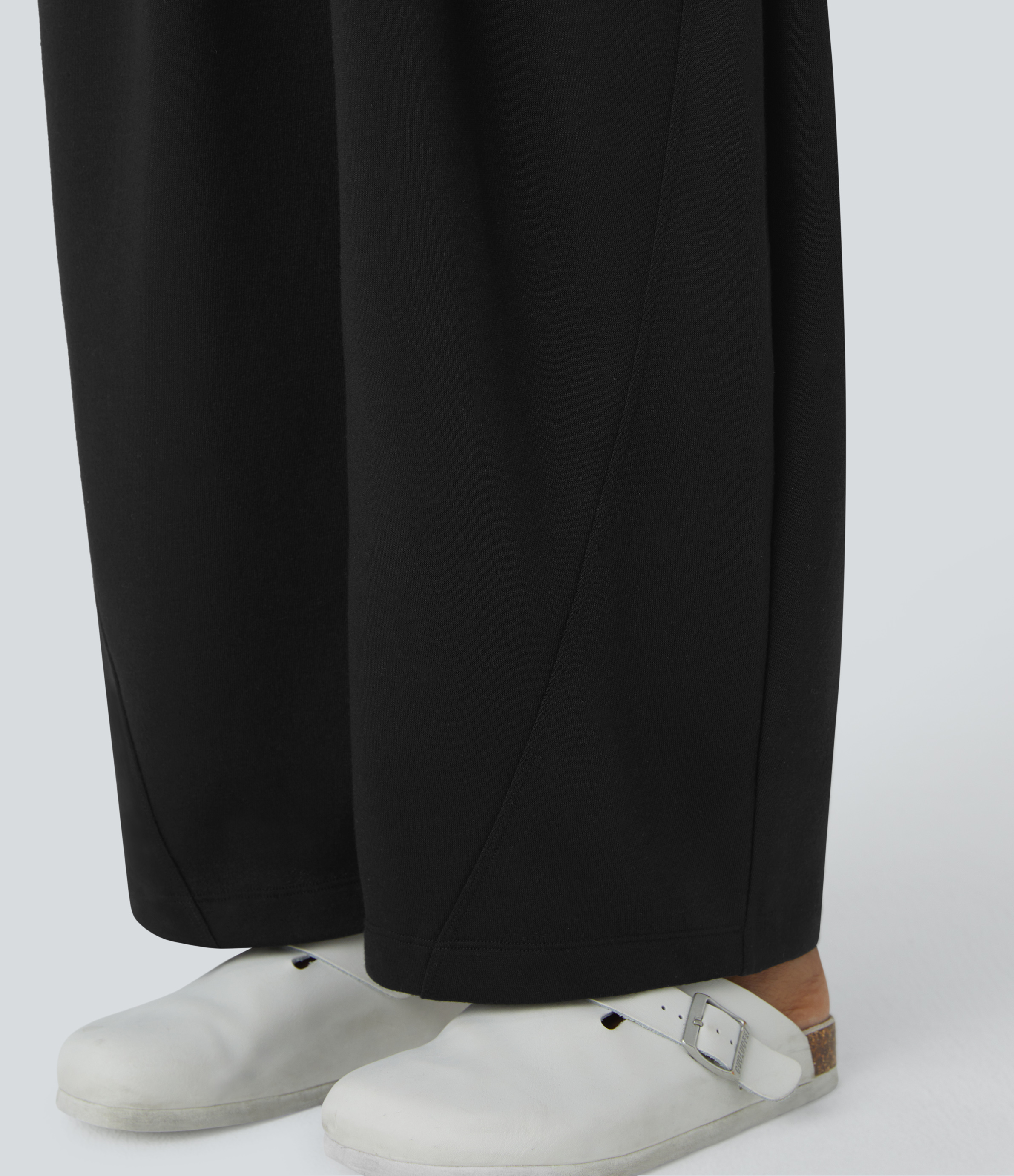 Halara High Waisted Plicated Side Pocket Barrel Leg Fleece Casual Pants  - Black - L(regular) sweatpants jogger pants stacked sweatpants 