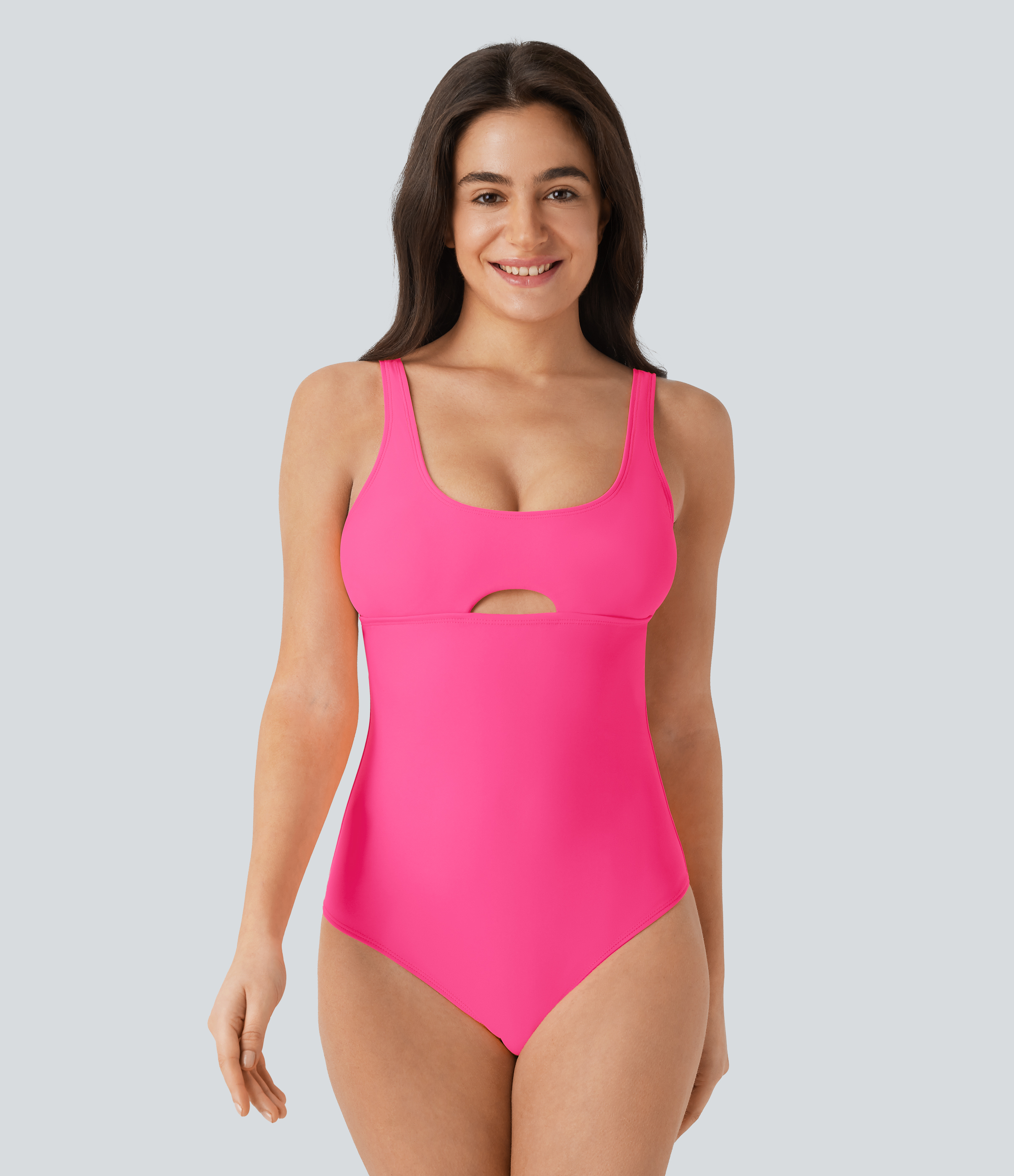 U Neck Cut Out Adjustable Strap Backless One Piece Swimsuit