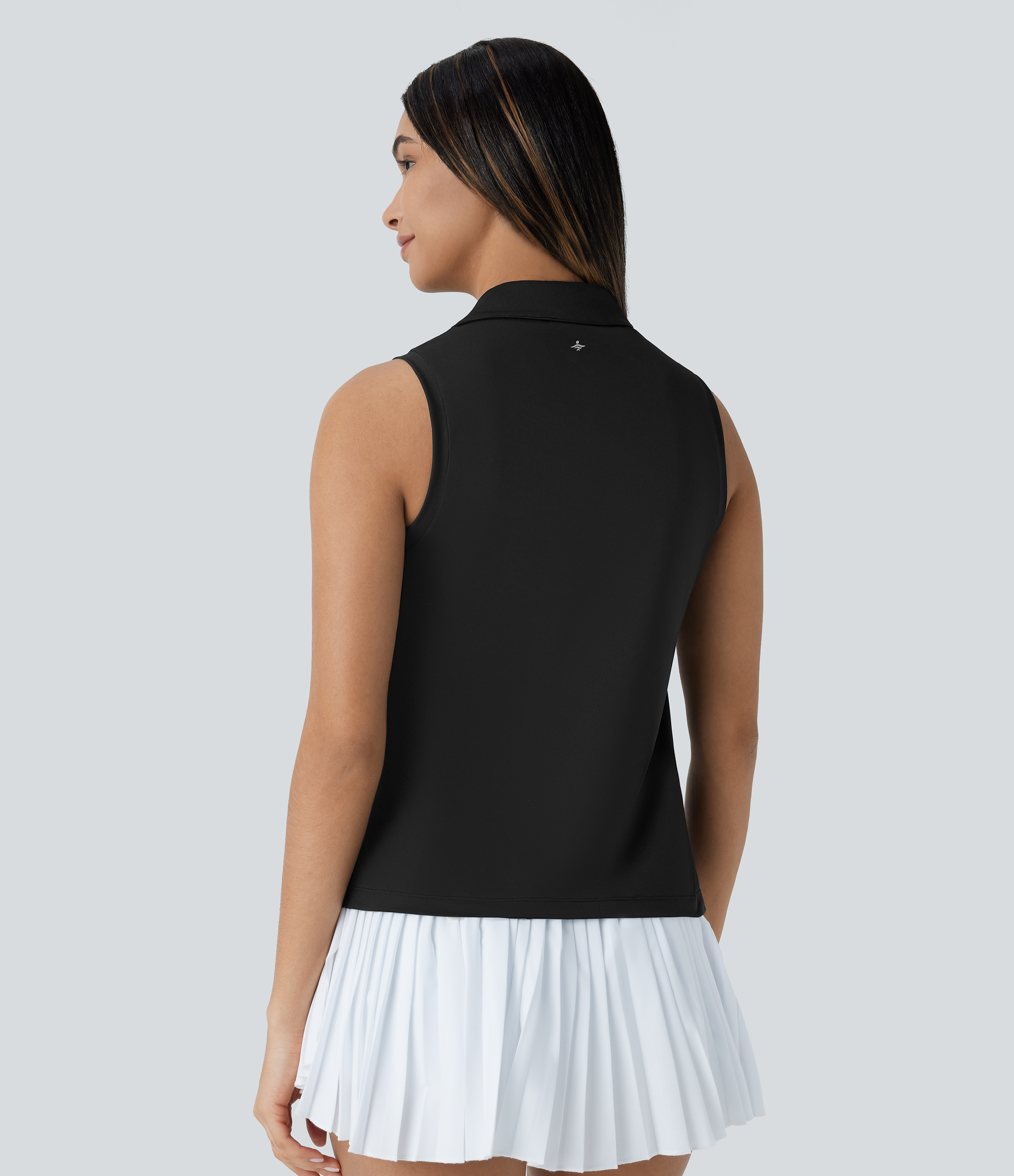 Halara Lightweight Polo Neck Split Hem Golf Tank Top Tank Top - Black - XS golf tops halter top tunic tops sleeveless tops backless top 