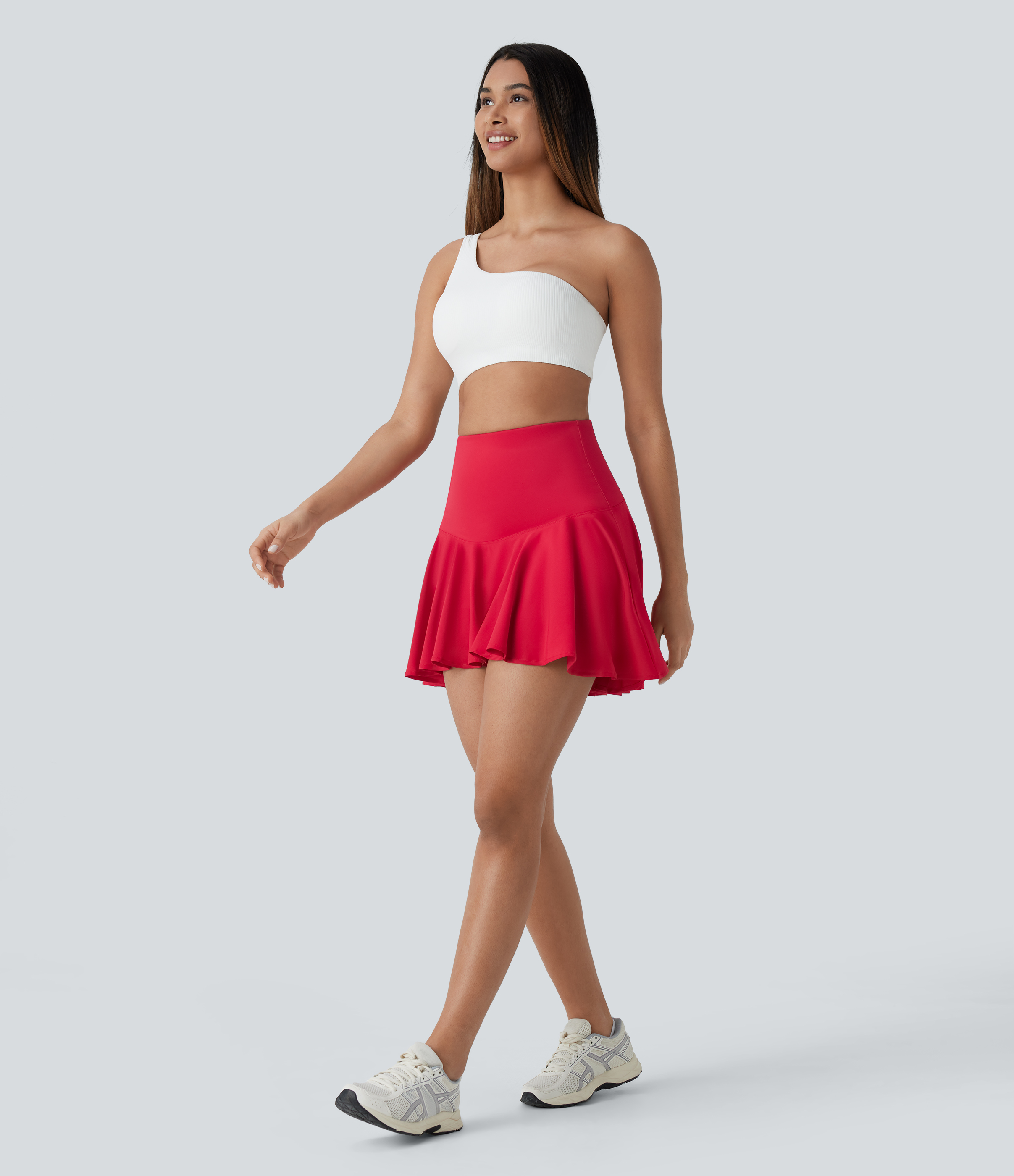 Halara Breezefulв„ў High Waisted 2-in-1 Side Pocket High Low Flare Mini Quick Dry Yoga Skirt  - Pompeian Red - L(regular) 
