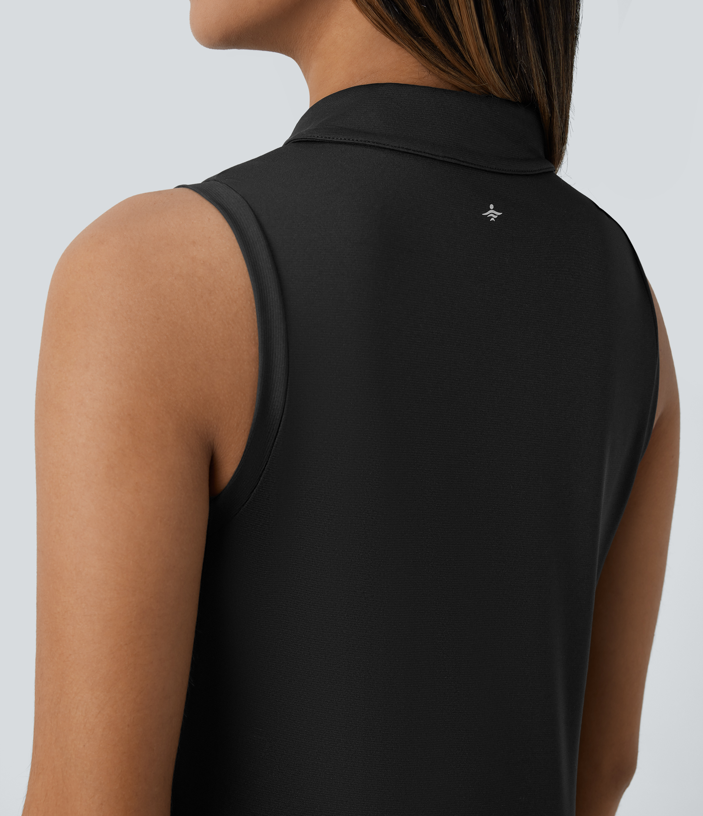 Halara Lightweight Polo Neck Split Hem Golf Tank Top Tank Top - Black - XS golf tops halter top tunic tops sleeveless tops backless top 