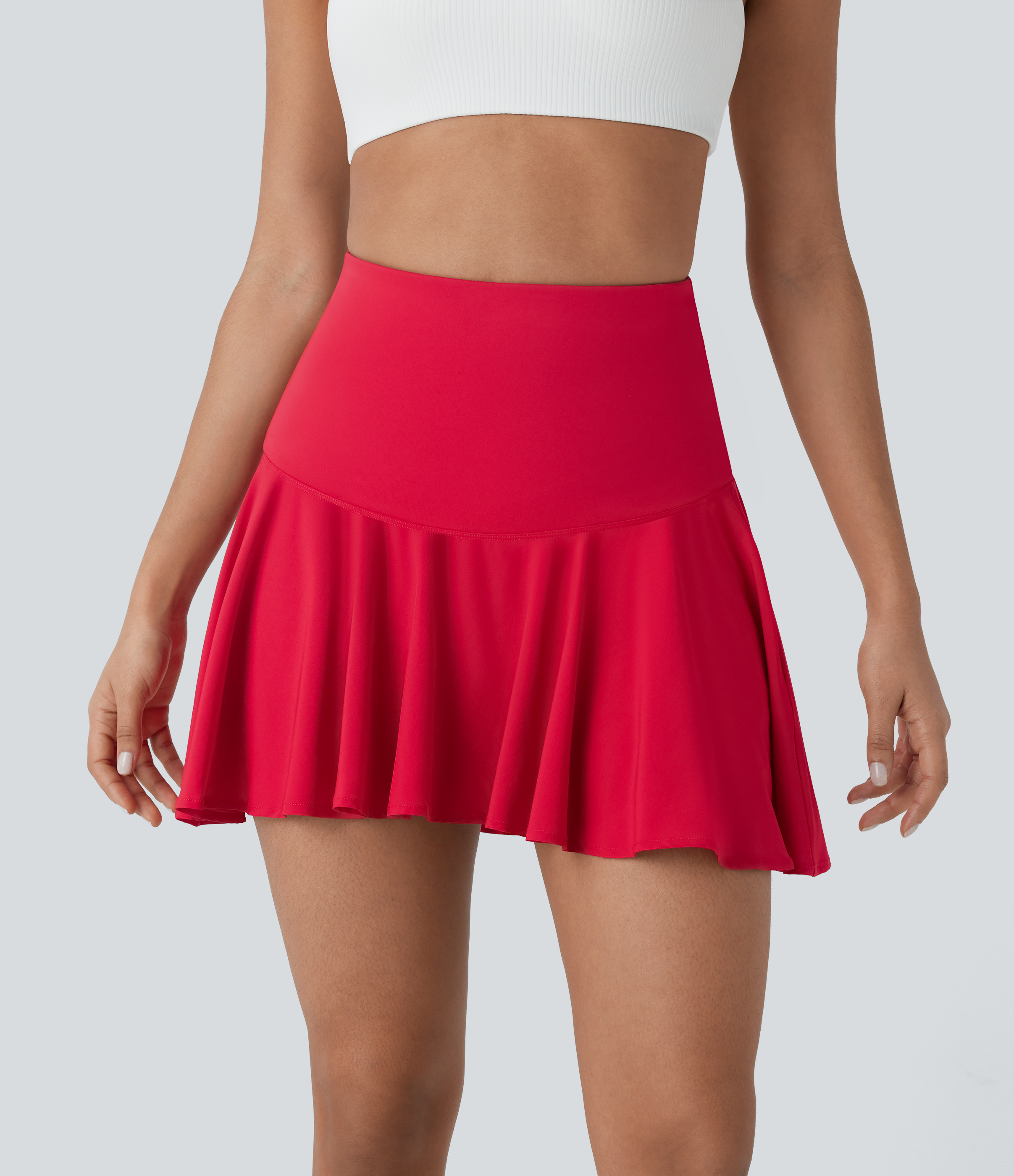 Halara Breezefulв„ў High Waisted 2-in-1 Side Pocket High Low Flare Mini Quick Dry Yoga Skirt  - Pompeian Red - L(regular) 