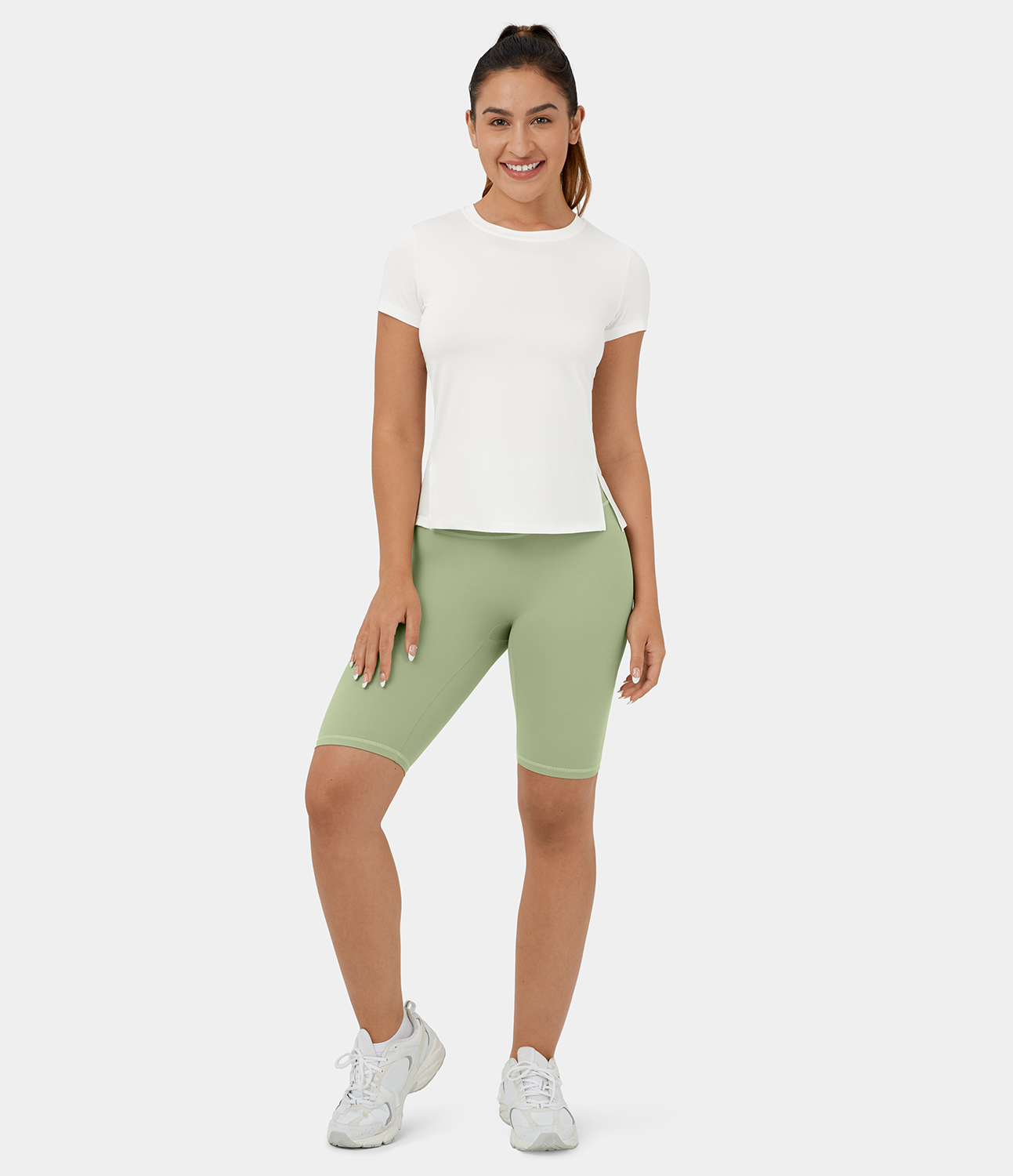 Halara Contrast Mesh Cut Out Side Split Yoga Sports Top  - White - S 