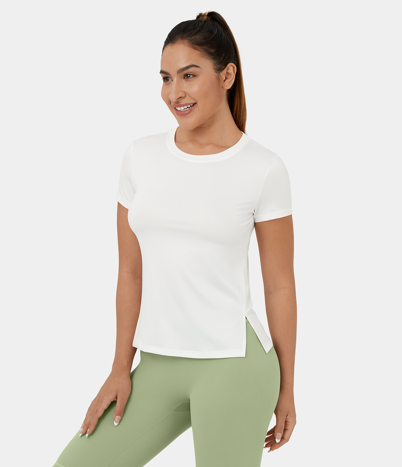 Halara Contrast Mesh Cut Out Side Split Yoga Sports Top  - White - S 