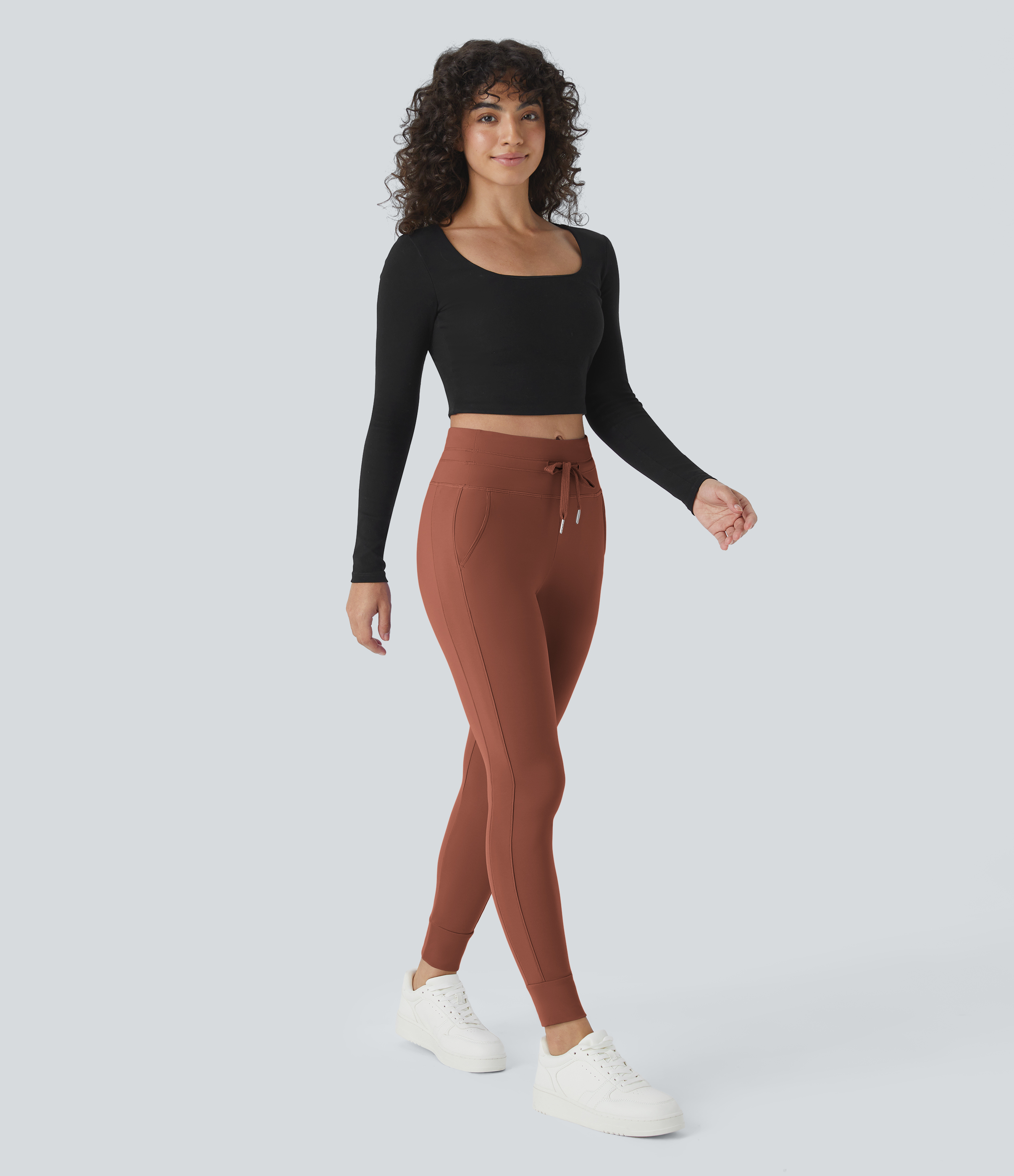 Halara Softlyzeroв„ў Plush High Waisted Drawstring Side Pocket Plain Full Length Joggers  - Sequoia - M(petite) 