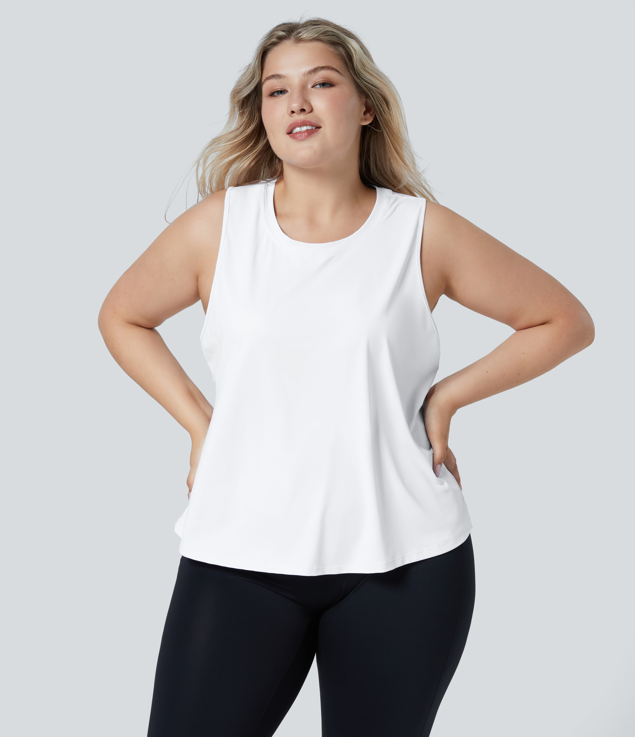 White Top sin manga talla grande yoga unicolor dobladillo cruzado abertura / 2