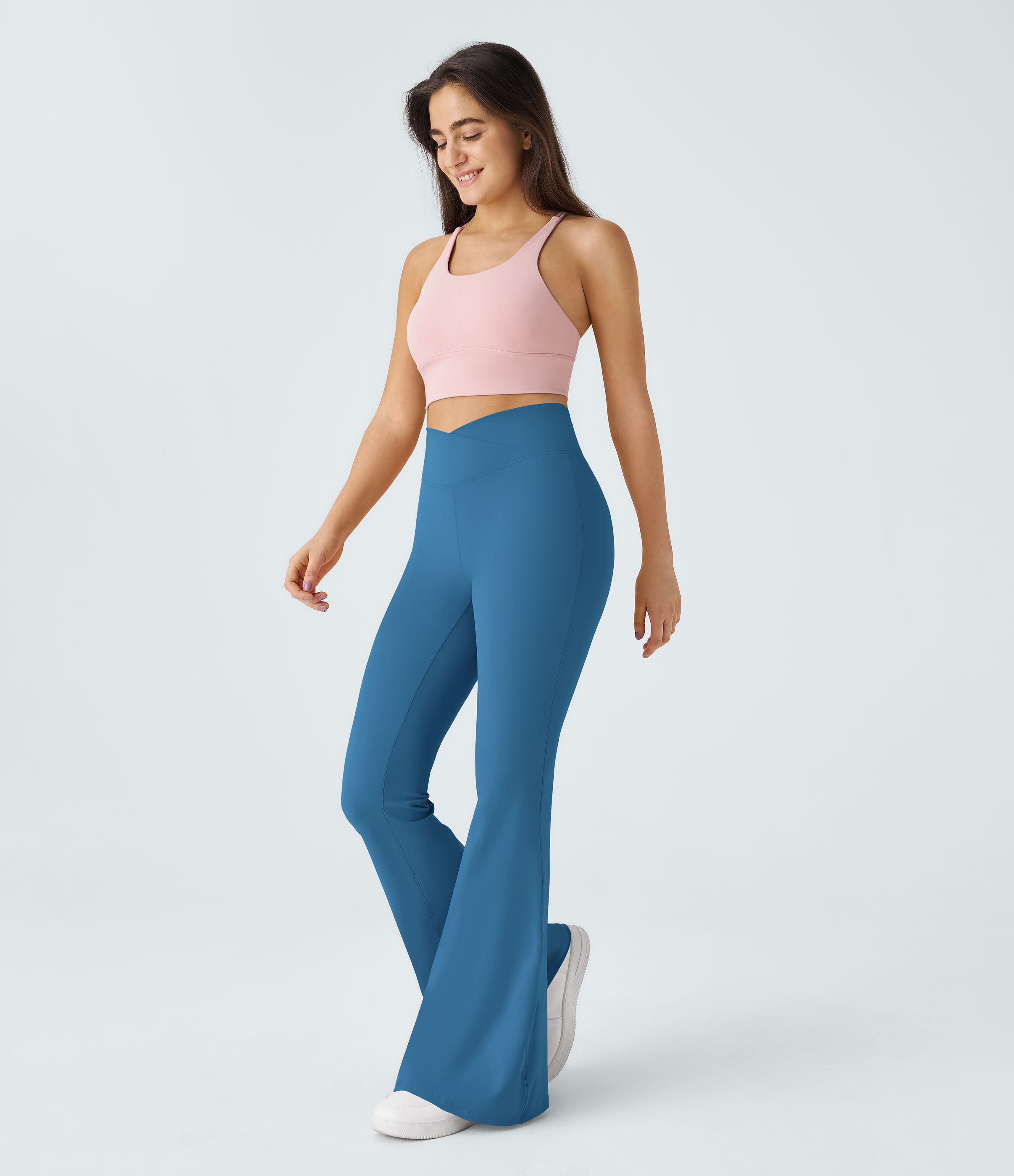 Halara Crossover High Waisted Back Pocket Super Flare Leggings  - Cendre Blue - XS(petite) gym leggings leggings with pockets 