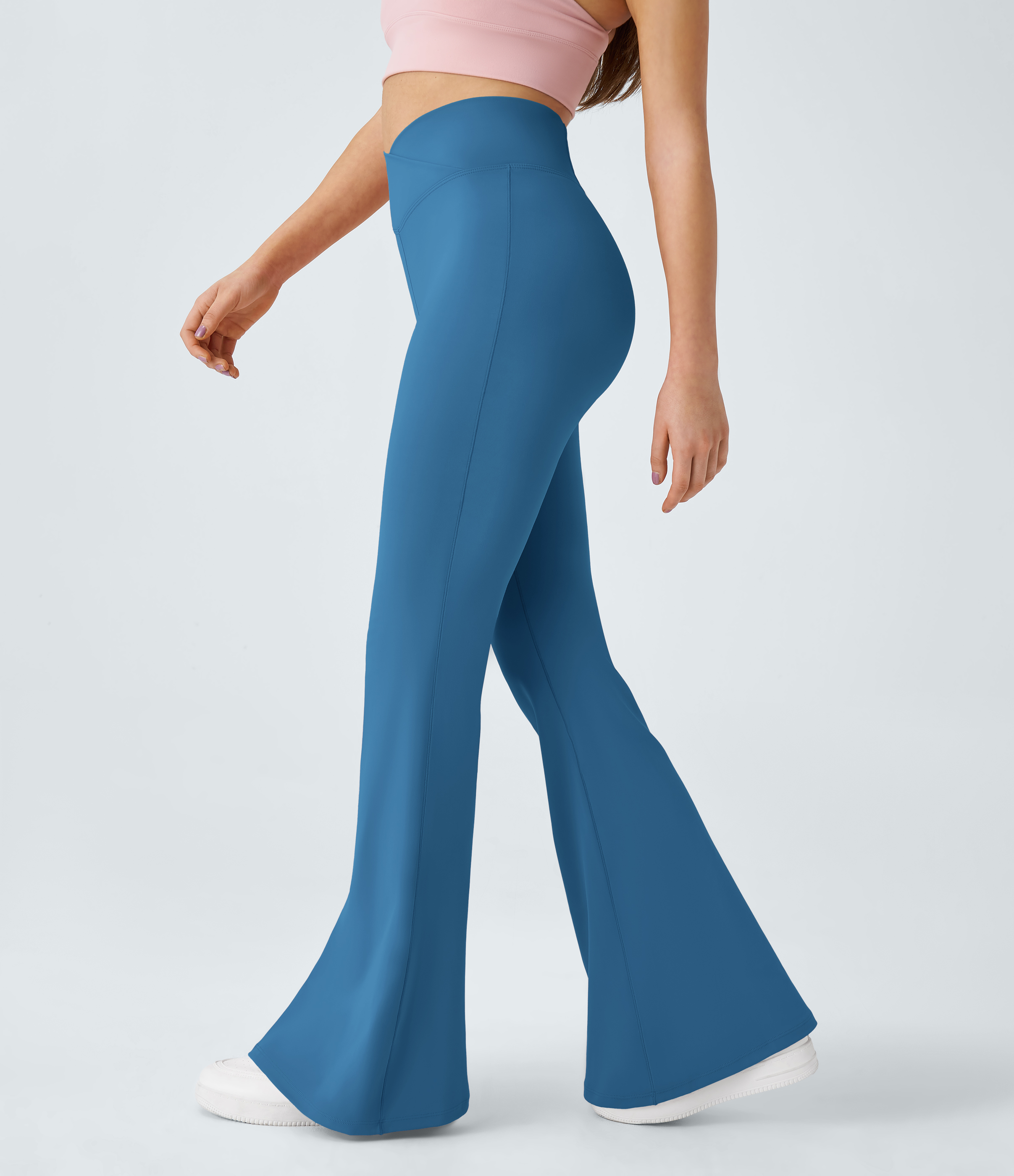 Halara Crossover High Waisted Back Pocket Super Flare Leggings  - Cendre Blue - XS(petite) gym leggings leggings with pockets 