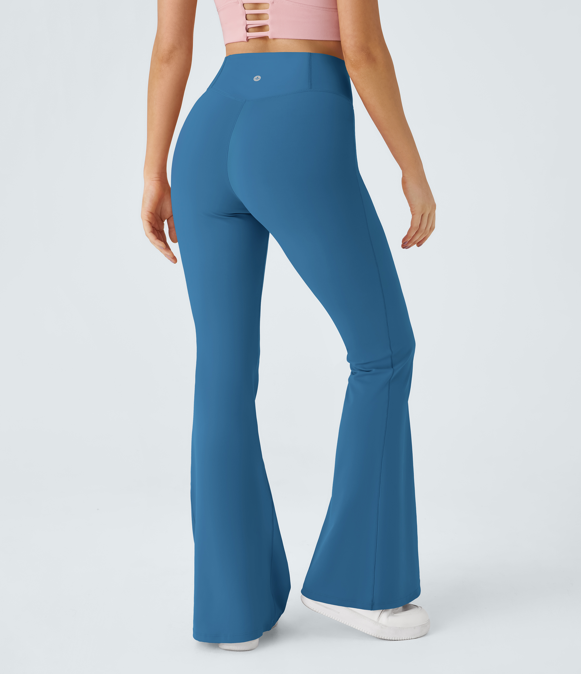 Halara Crossover High Waisted Back Pocket Super Flare Leggings  - Cendre Blue - XS(petite) gym leggings leggings with pockets 