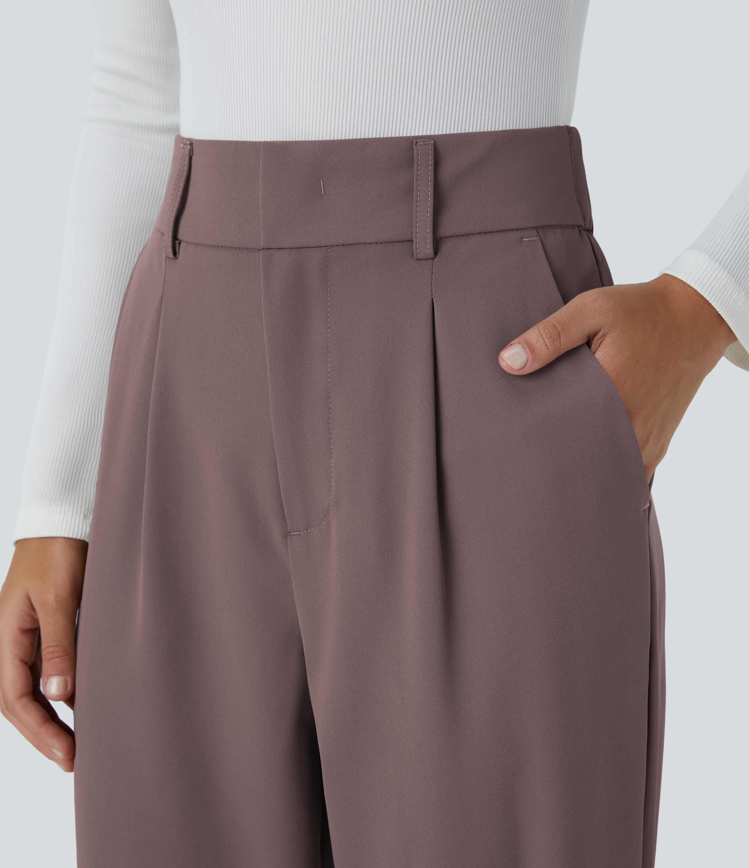 Halara High Waisted Side Pocket Solid Work Tapered Pants  - Roselle Purple - S(regular) sweatpants jogger pants stacked sweatpants 