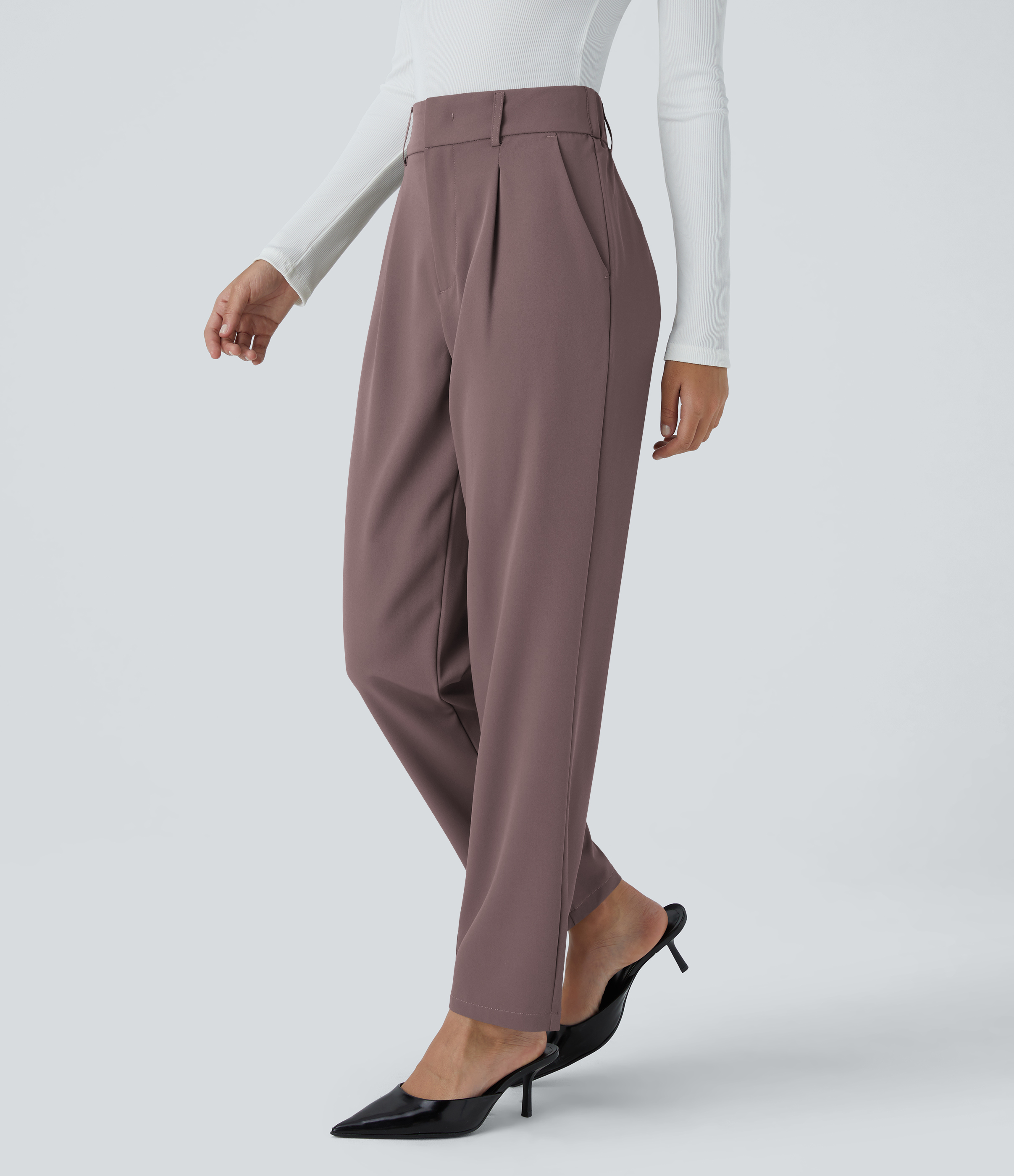 Halara High Waisted Side Pocket Solid Work Tapered Pants  - Roselle Purple - S(regular) sweatpants jogger pants stacked sweatpants 