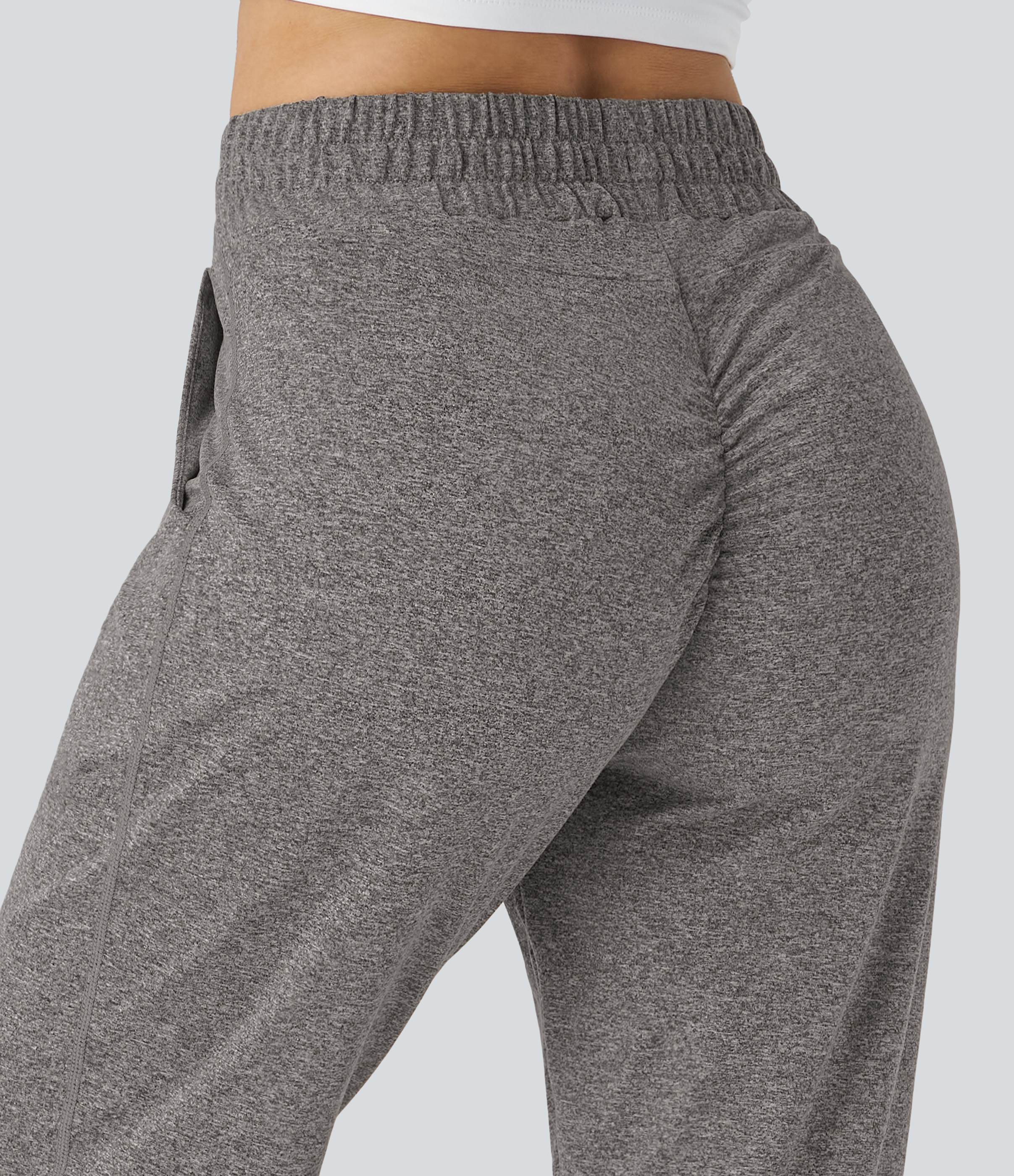 Halara High Waisted Drawstring Side Pocket Ruched Yoga Joggers  - Light Coffee Floral Yarn - XS(regular) 
