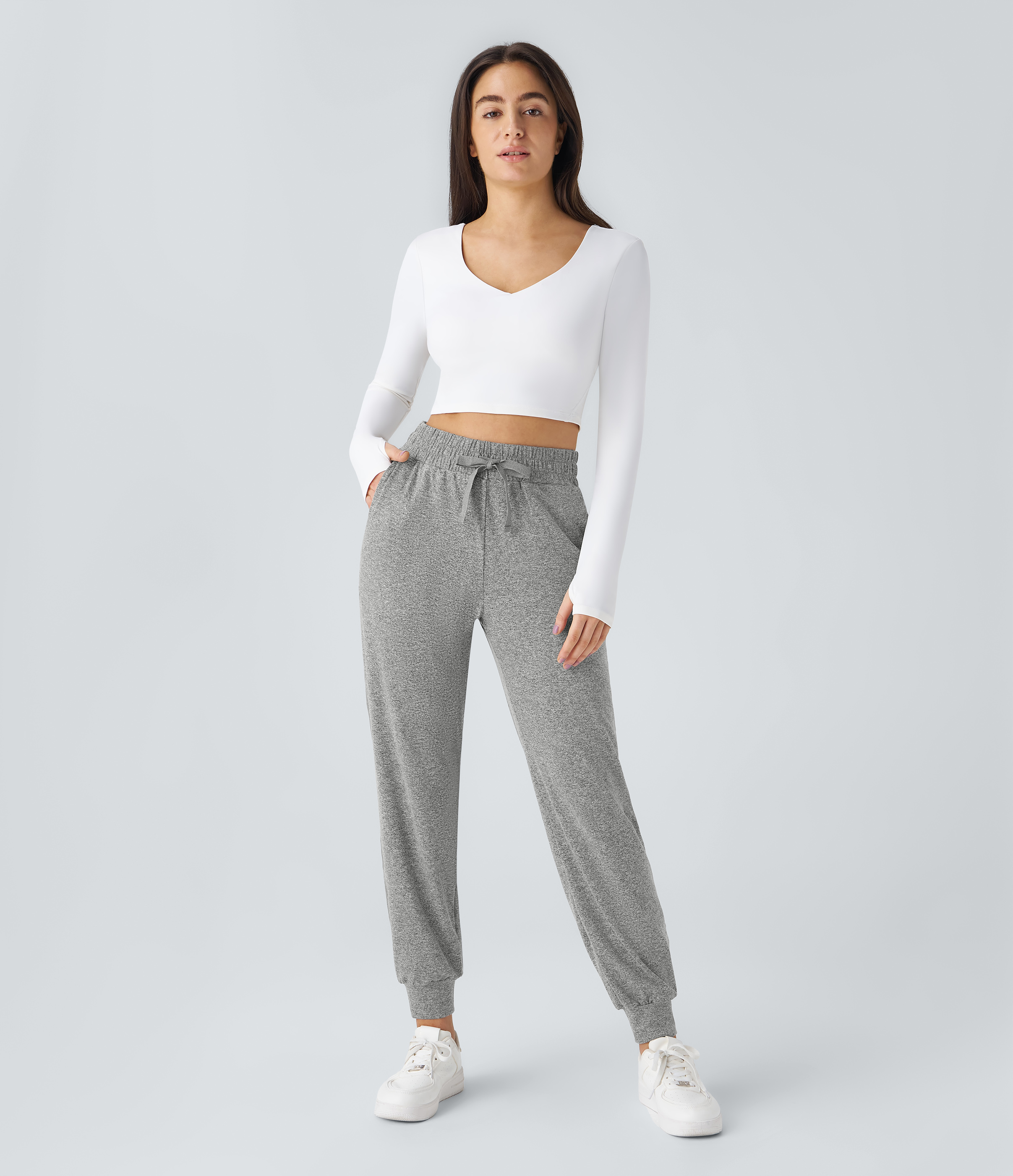 Halara High Waisted Drawstring Side Pocket Ruched Yoga Joggers  - Fog Gray - S(regular) 