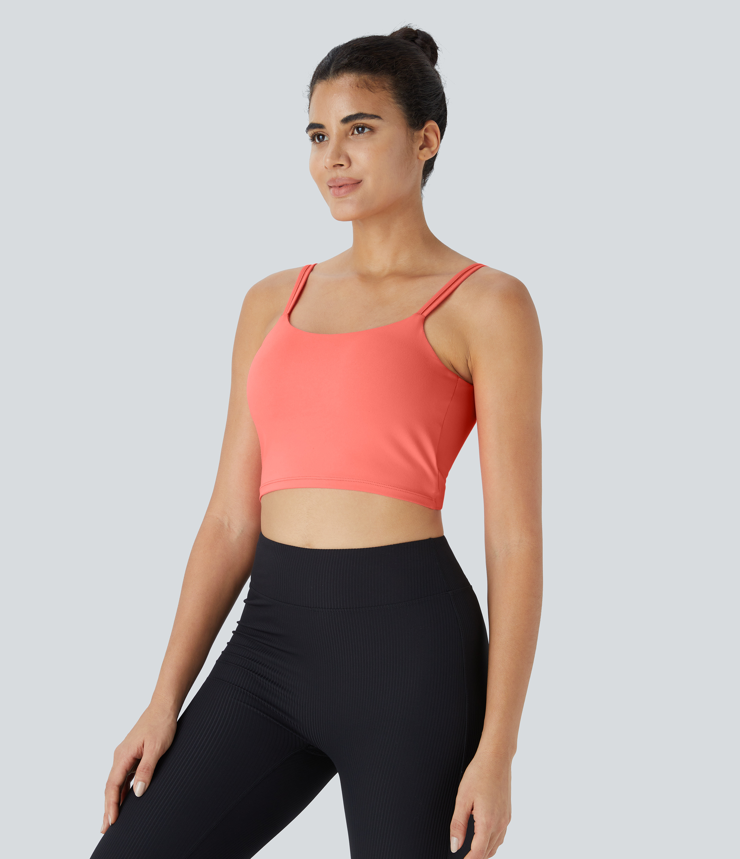 Halara In My Feels Double Straps Backless Twisted Cropped Yoga Tank Top Tank Top - Fusion Coral - S golf tops halter top tunic tops 