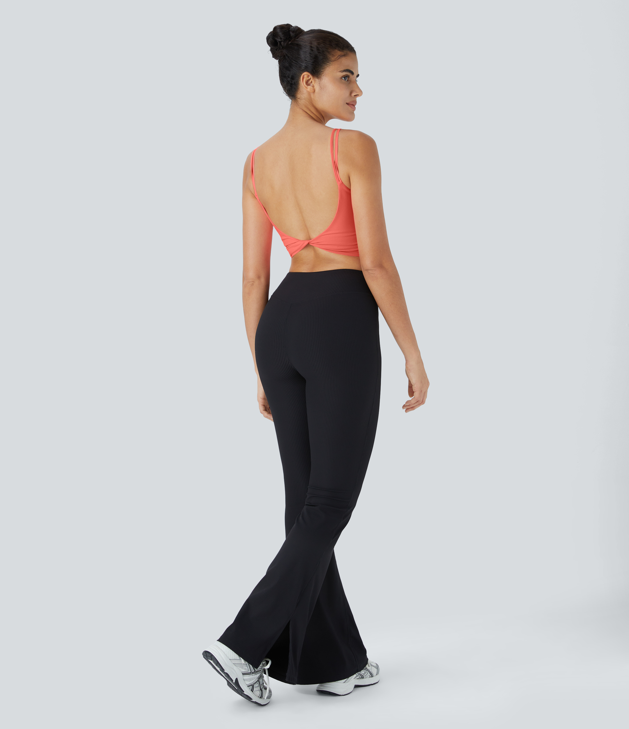 Halara In My Feels Double Straps Backless Twisted Cropped Yoga Tank Top Tank Top - Fusion Coral - S golf tops halter top tunic tops 