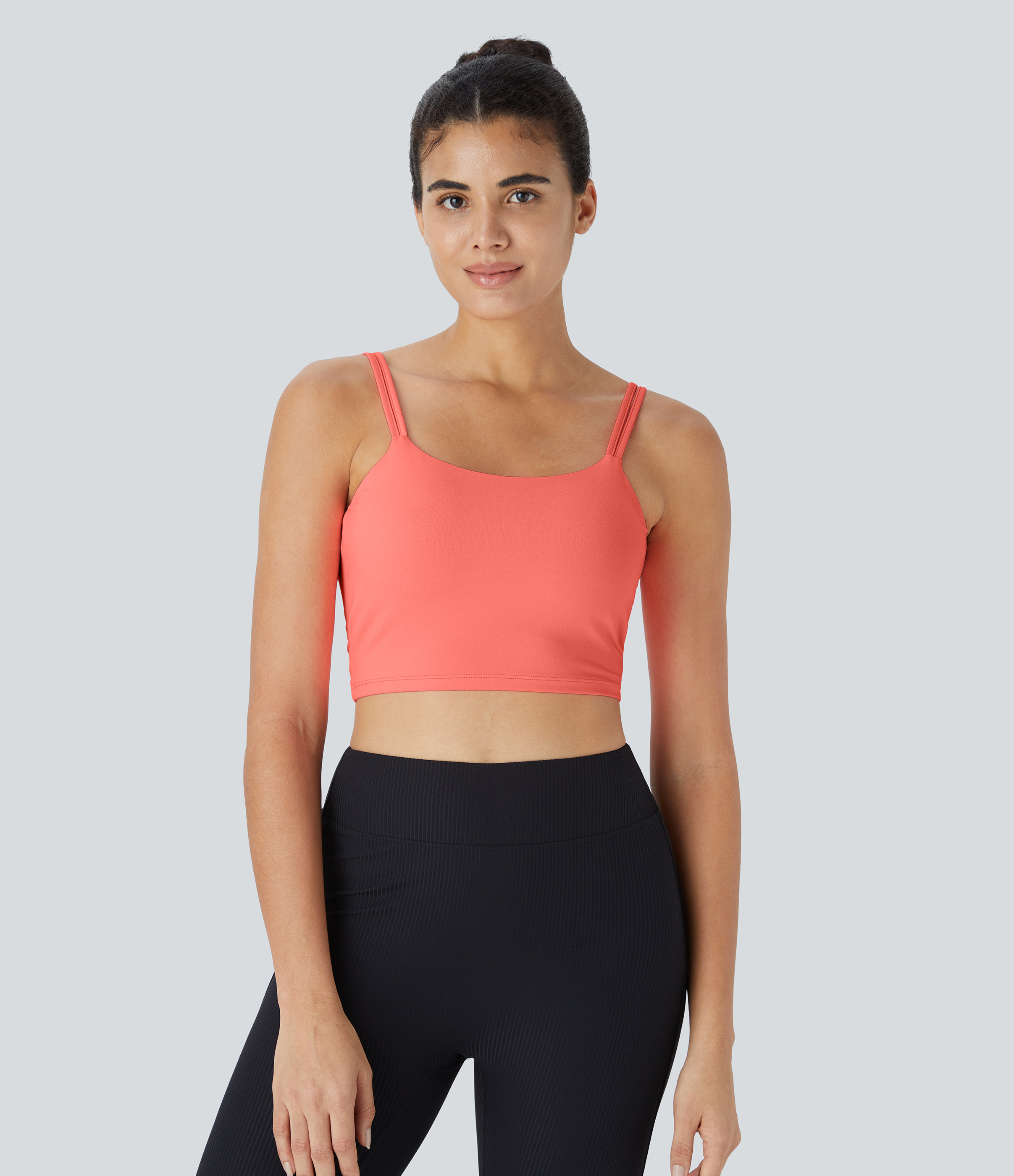Halara In My Feels Double Straps Backless Twisted Cropped Yoga Tank Top Tank Top - Fusion Coral - S golf tops halter top tunic tops 