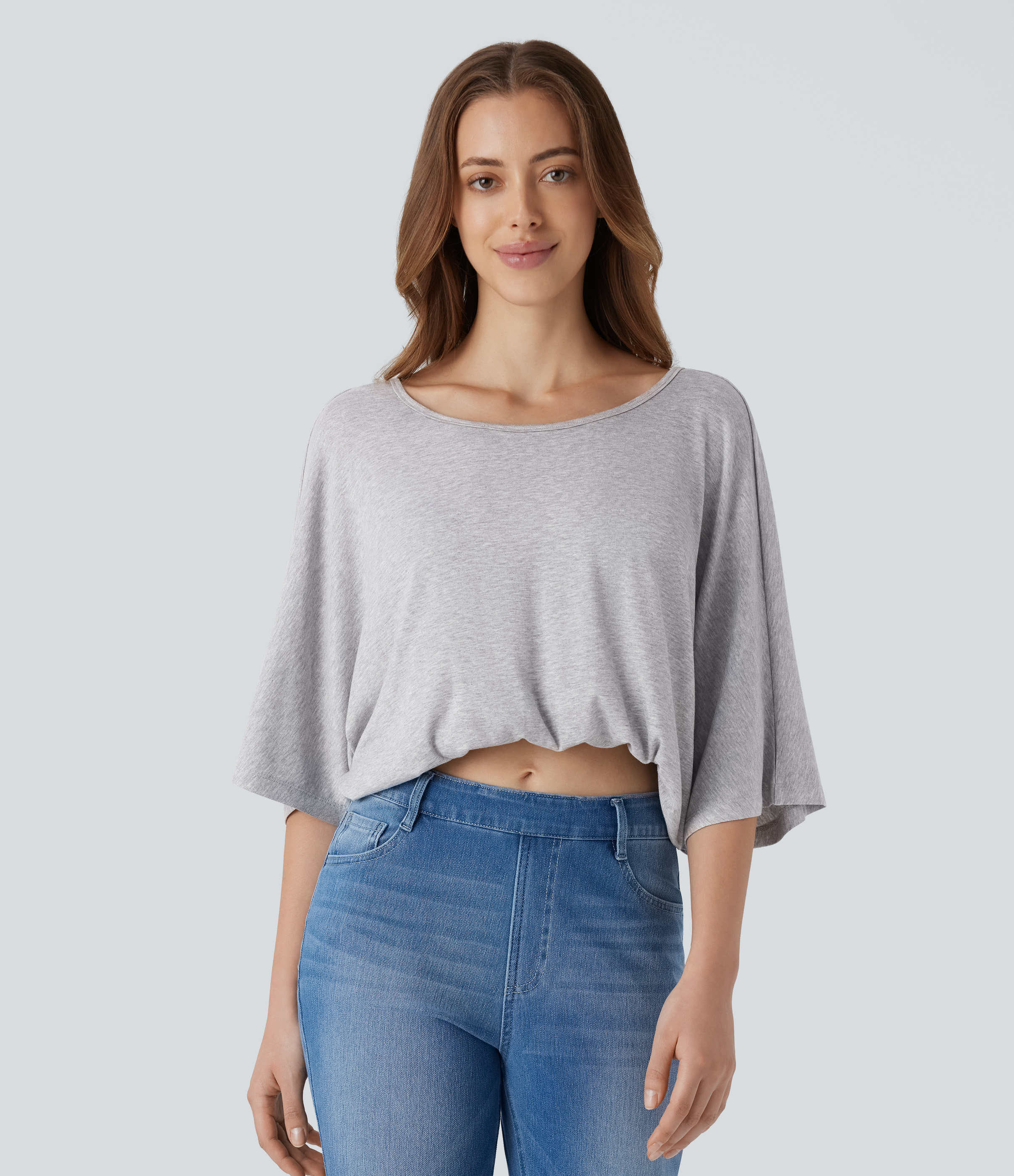 Halara Boat Neck Backless 3/4 Sleeve Cropped Casual Top Tank Top - Antarctica - L golf tops halter top tunic tops sleeveless tops 
