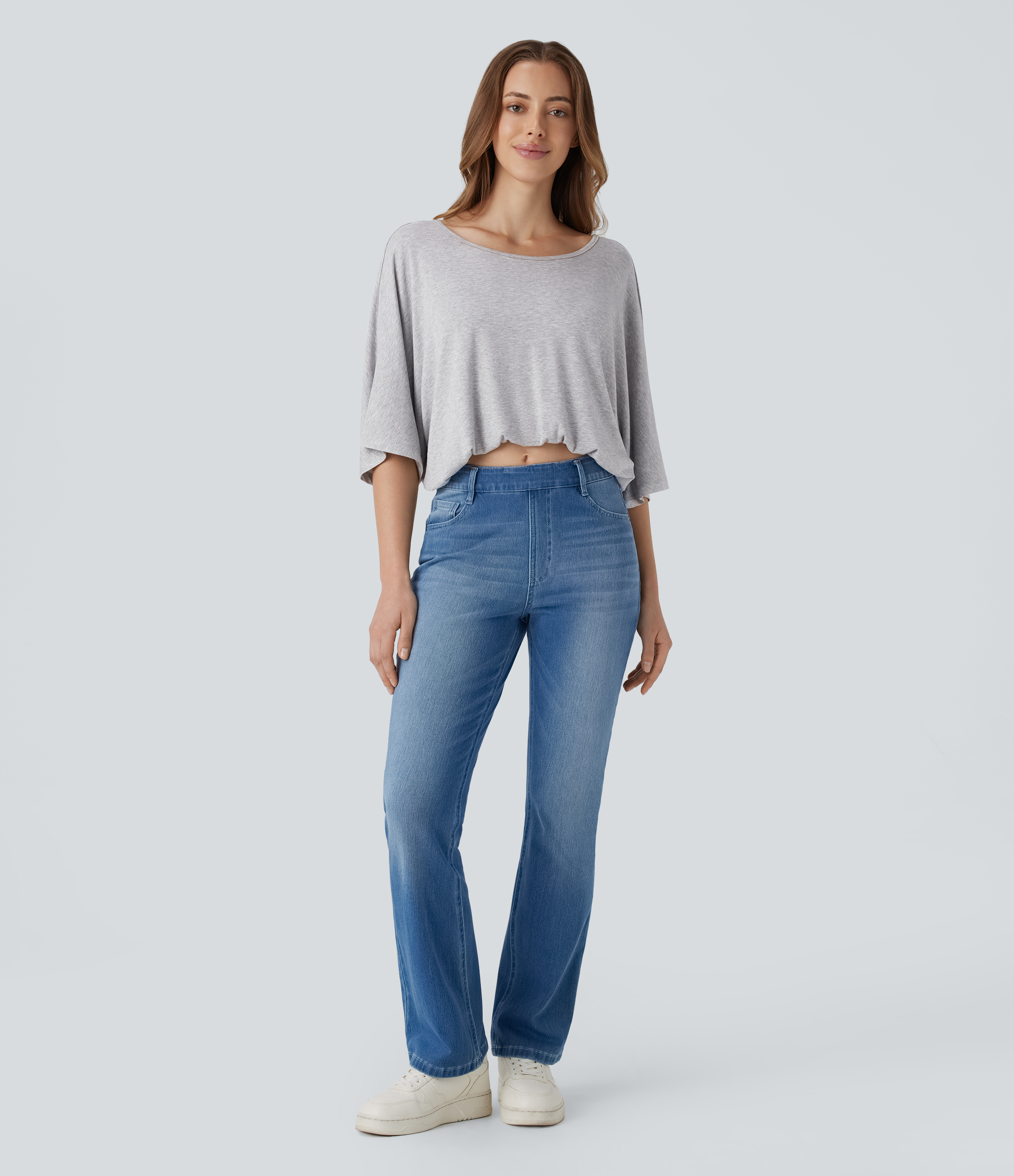 Halara Boat Neck Backless 3/4 Sleeve Cropped Casual Top Tank Top - Antarctica - L golf tops halter top tunic tops sleeveless tops 