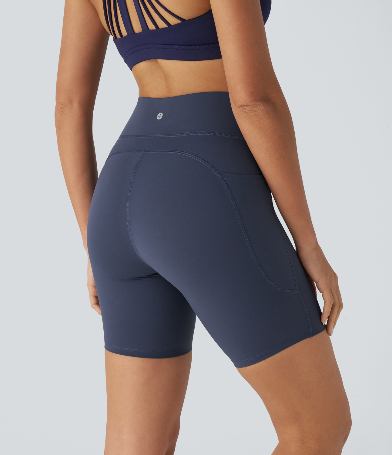 Halara Halara UltraSculptв„ў SoCinched High Waisted Tummy Control Side Pocket Training Biker Shorts 7``  - Mood Indigo - L biker shorts women 