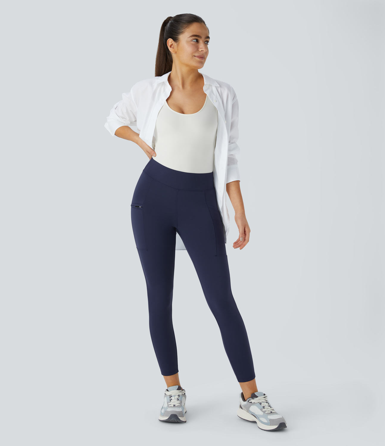 Halara Softlyzeroв„ў Airy Mid Rise Side Pocket Cool Touch Work 7/8 Leggings  - Peacoat - XL(7/8) 