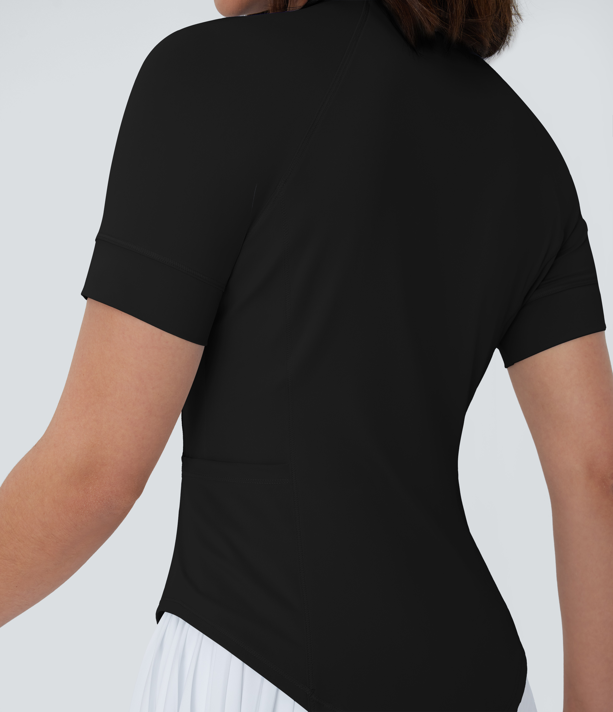 Halara Stand Collar Zipper Side Pocket Curved Hem Golf Sports Top  - Black - XL 