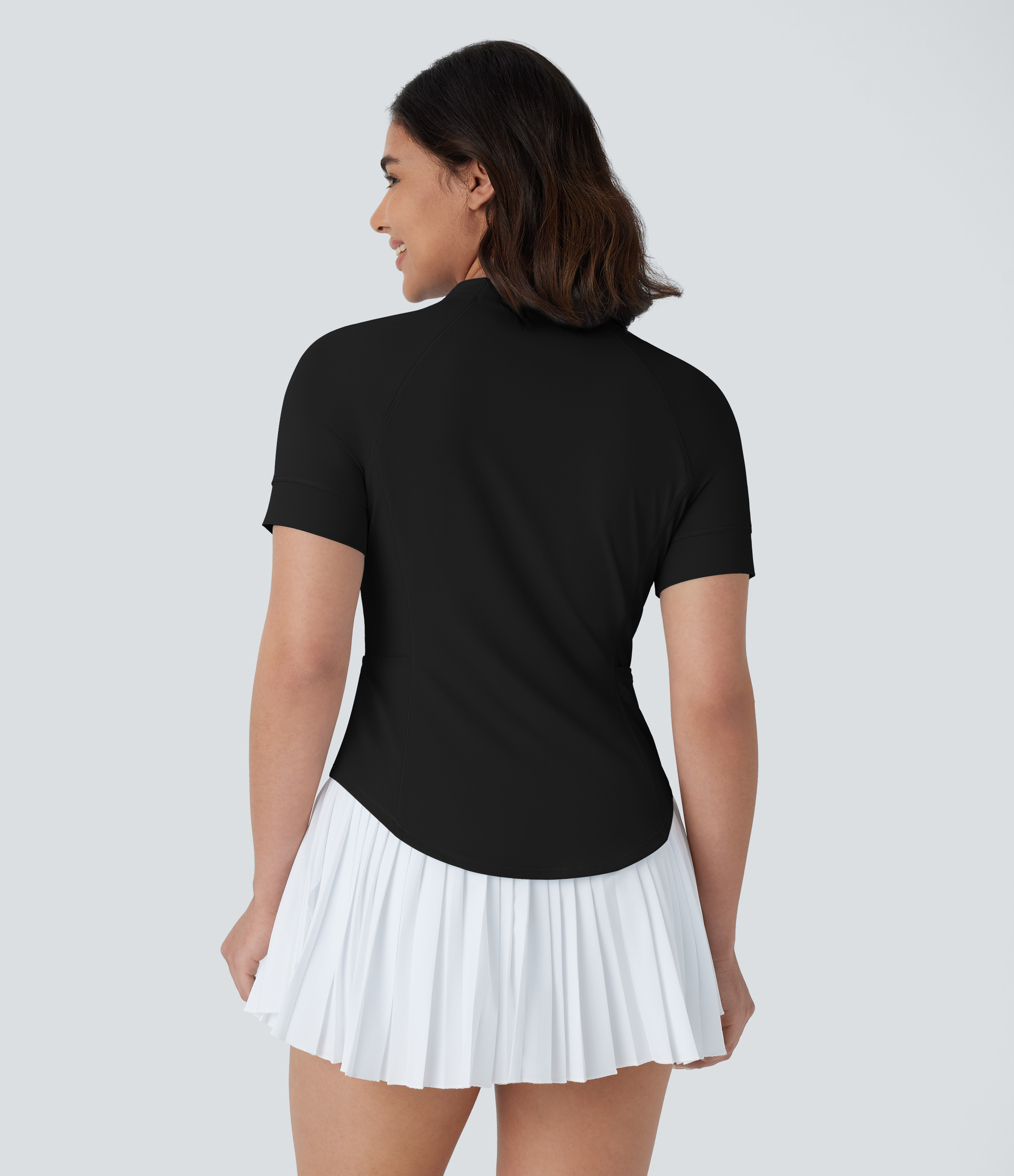 Halara Stand Collar Zipper Side Pocket Curved Hem Golf Sports Top  - Black - XL 