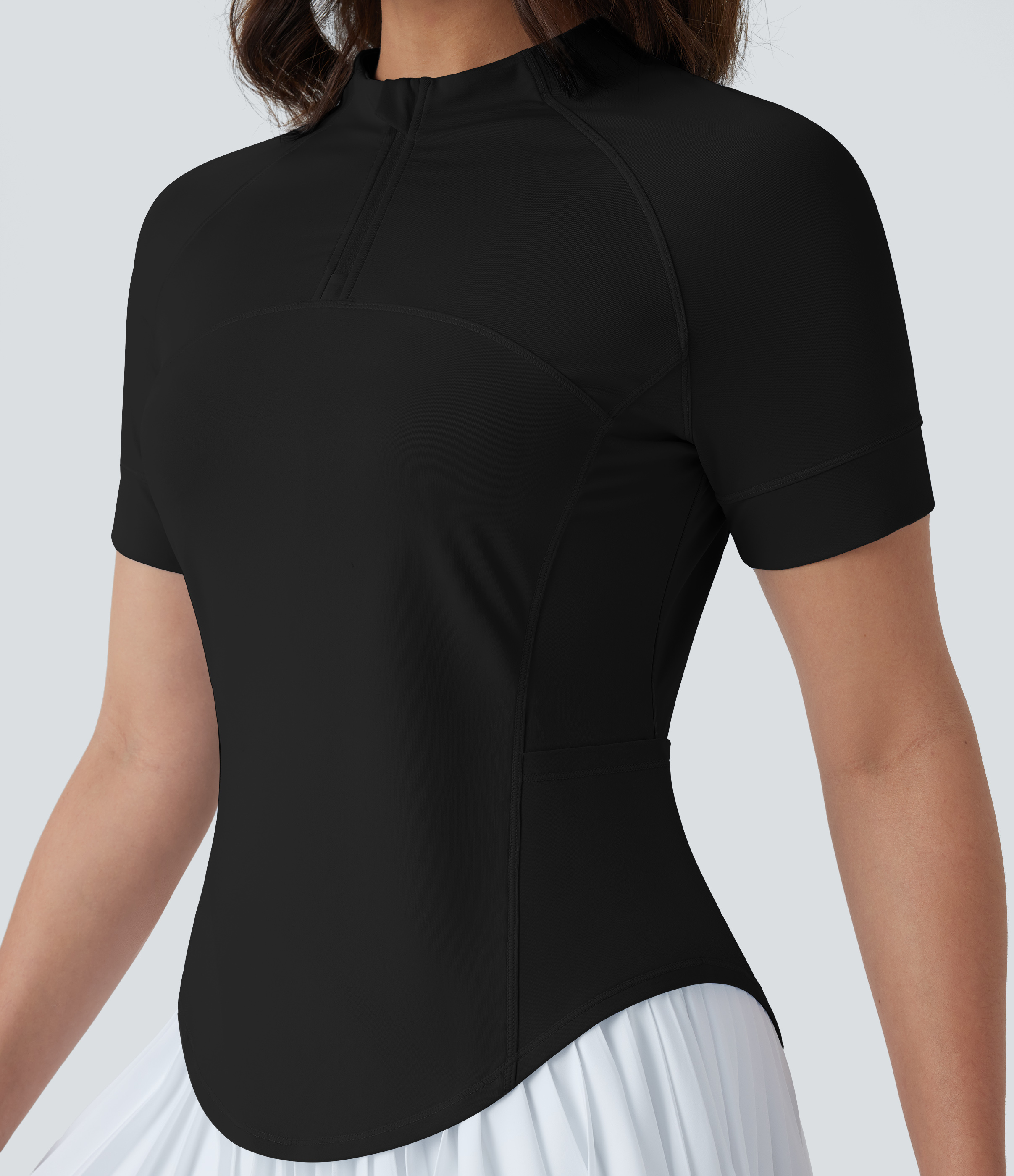 Halara Stand Collar Zipper Side Pocket Curved Hem Golf Sports Top  - Black - XL 