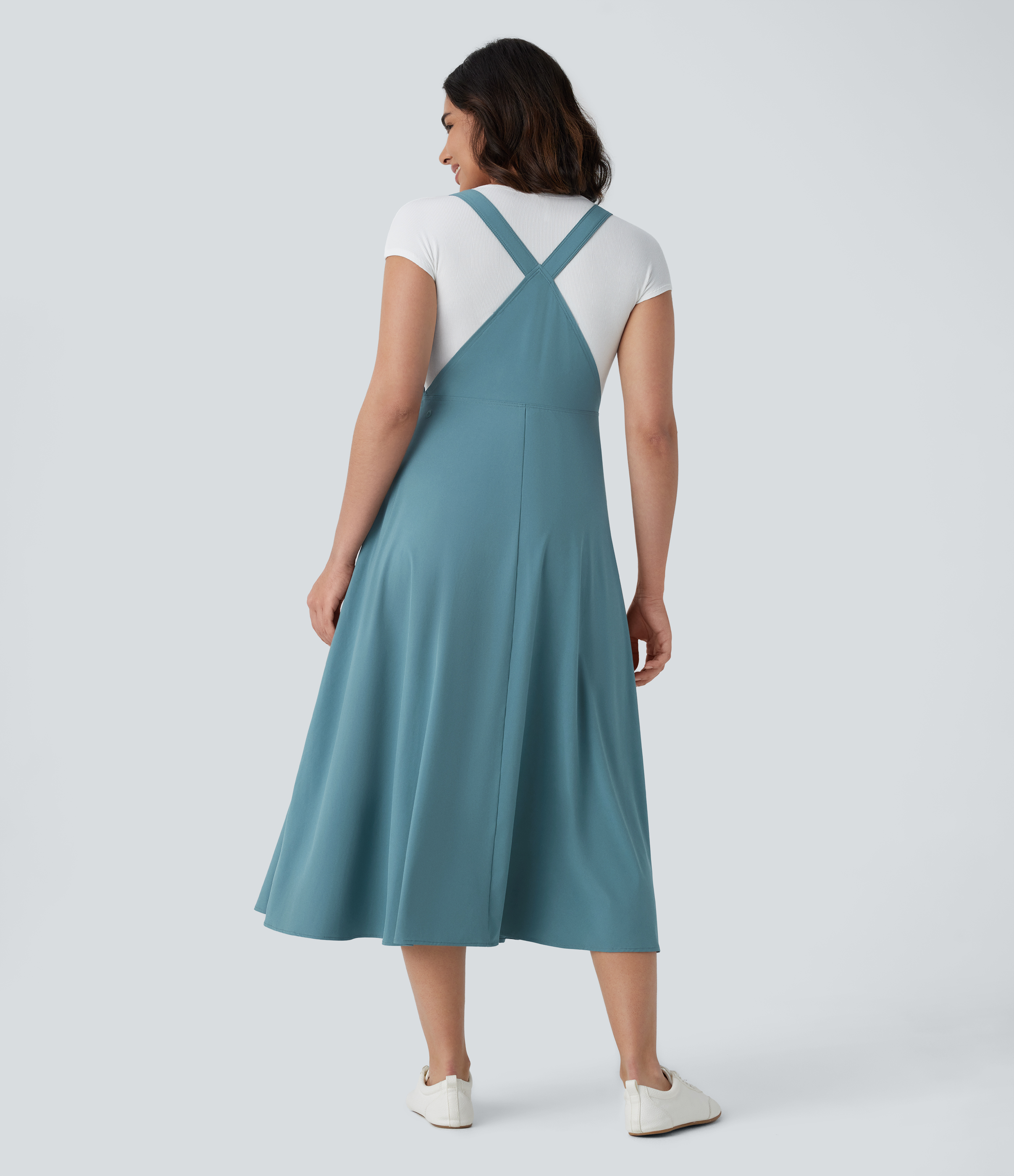 Halara Breezefulв„ў Adjustable Strap Button Multiple Pockets Flowy Quick Dry Midi Casual Dress Casual Dress - Stone Blue - S slip dress 