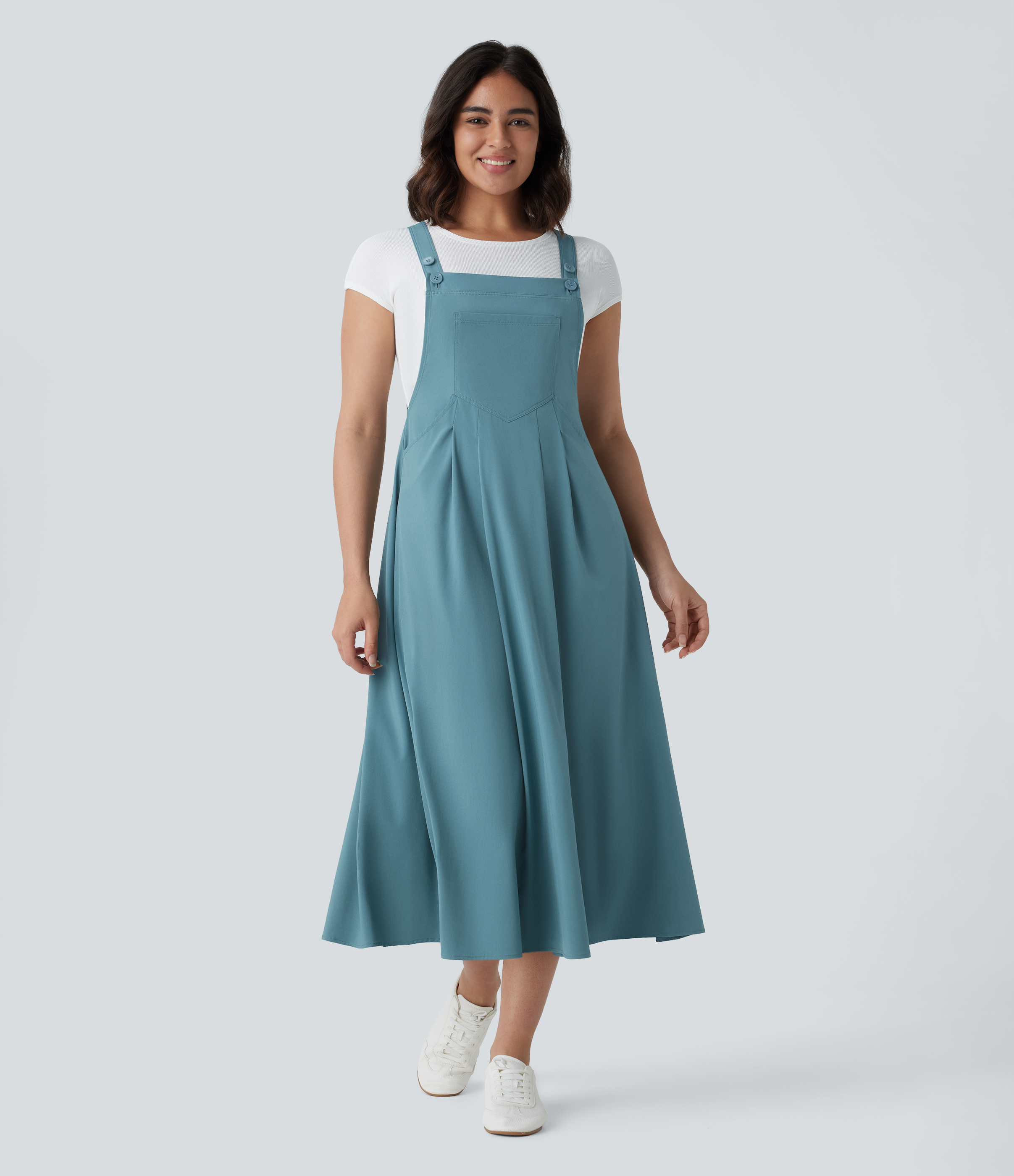 Halara Breezefulв„ў Adjustable Strap Button Multiple Pockets Flowy Quick Dry Midi Casual Dress Casual Dress - Stone Blue - S slip dress 