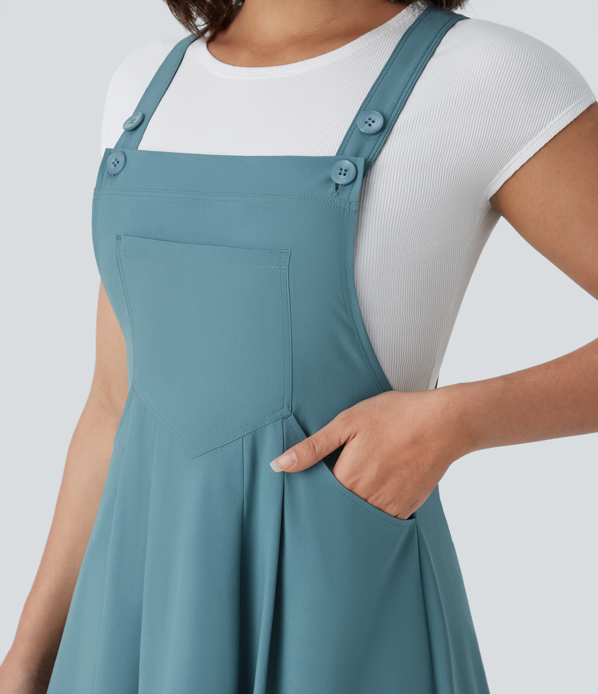Halara Breezefulв„ў Adjustable Strap Button Multiple Pockets Flowy Quick Dry Midi Casual Dress Casual Dress - Stone Blue - S slip dress 