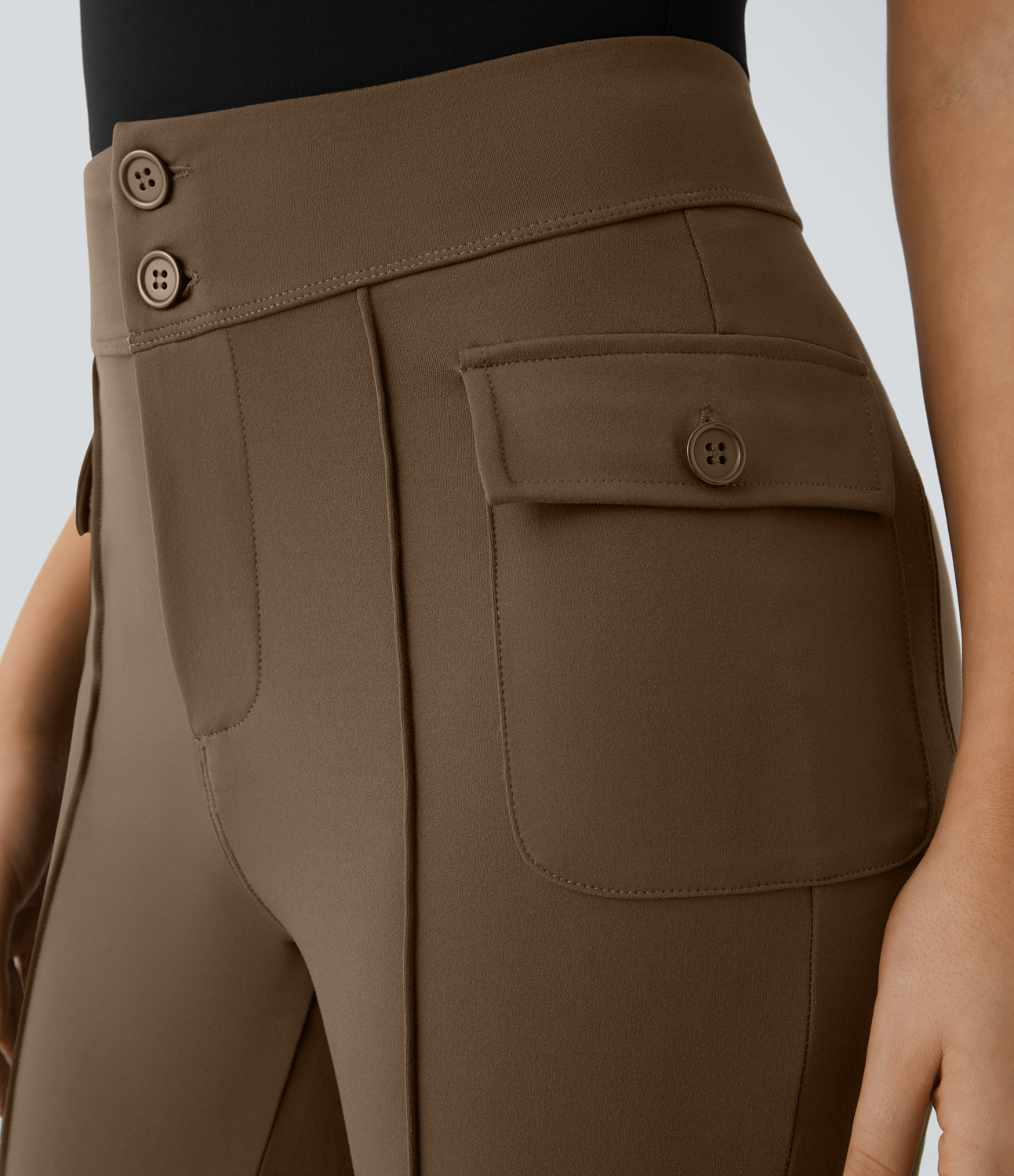Halara High Waisted Button Side Flap Pocket Flare Casual Cargo Pants  - Sepia - XS(tall) 