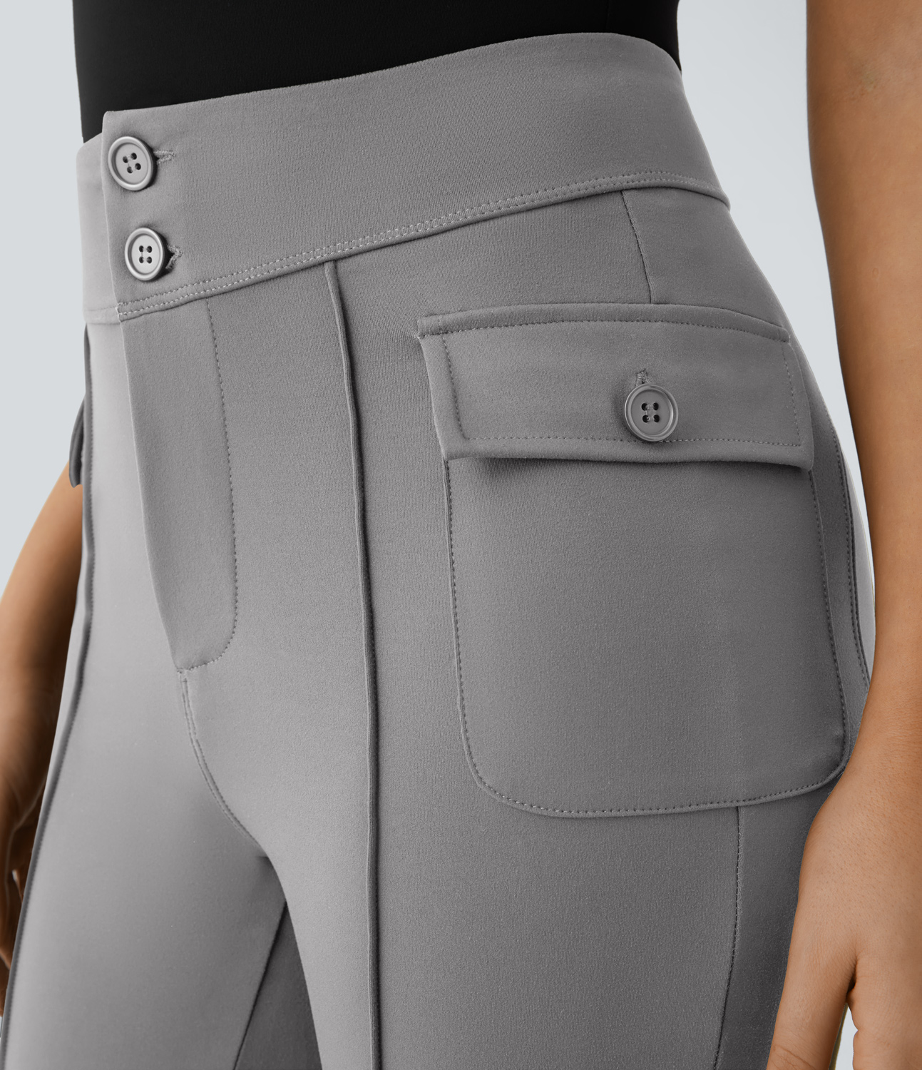 Halara High Waisted Button Side Flap Pocket Flare Casual Cargo Pants  - Silent Storm - XS(petite) 