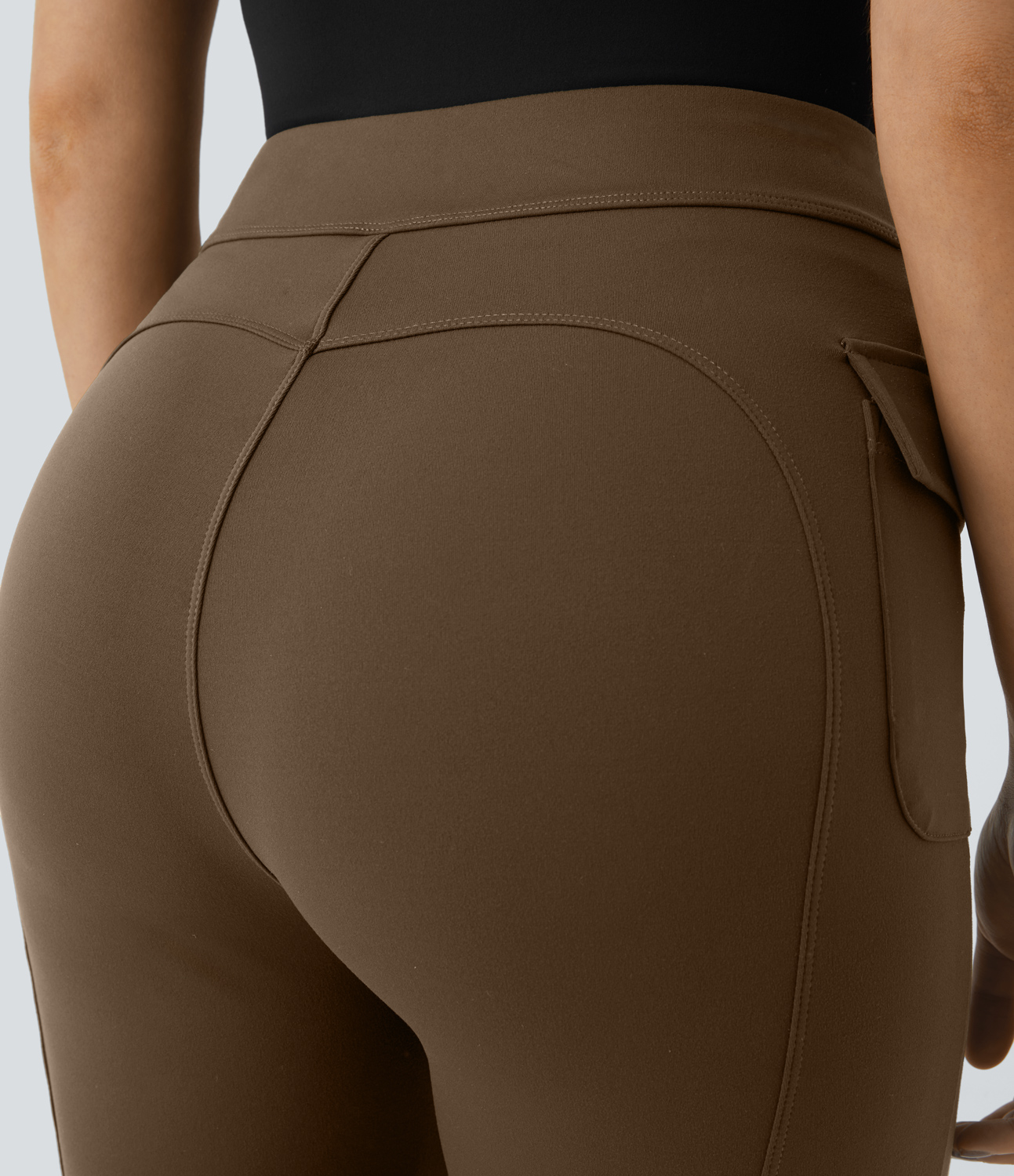 Halara High Waisted Button Side Flap Pocket Flare Casual Cargo Pants  - Sepia - XS(tall) 