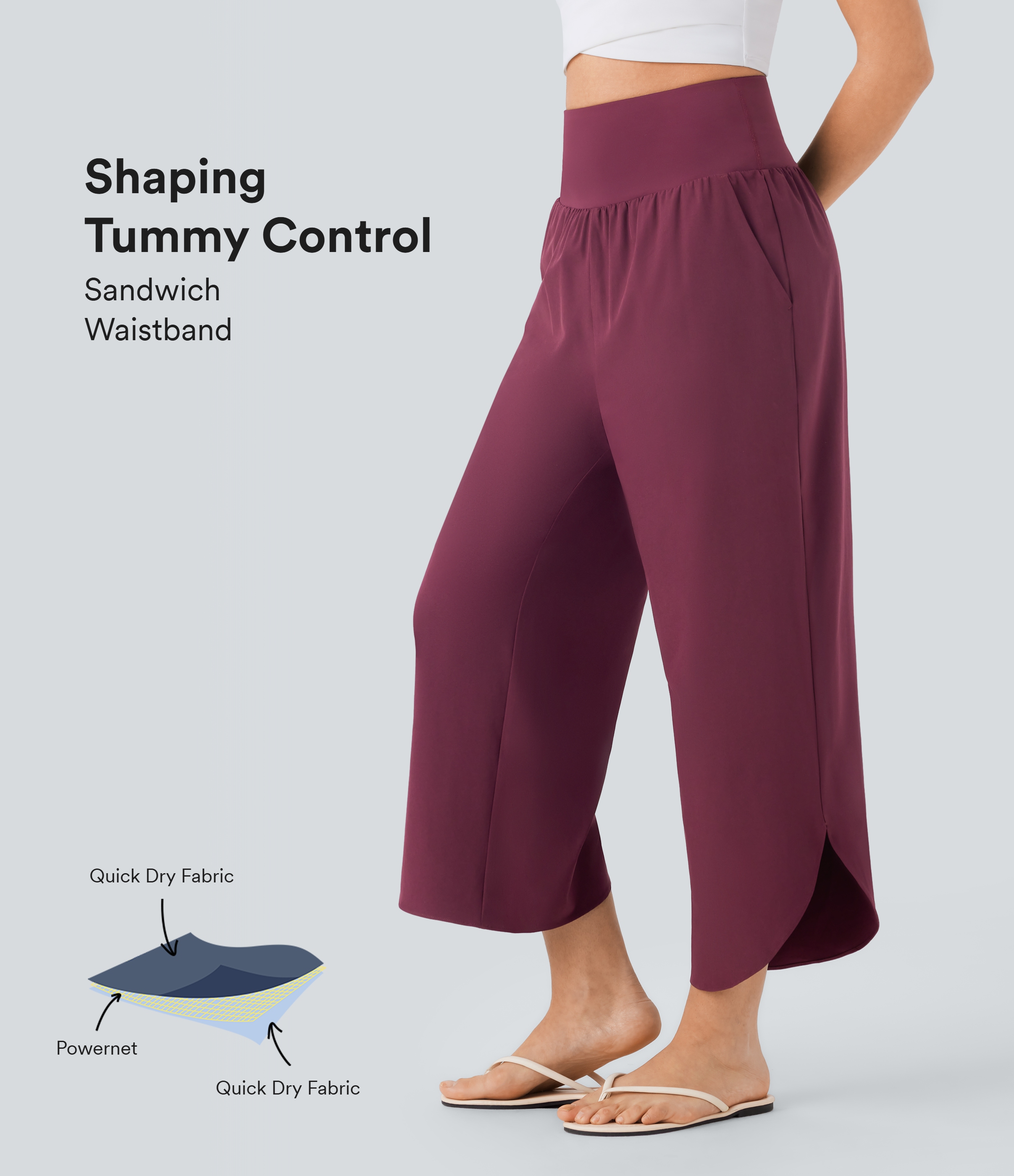 Halara SoCinched High Waisted Tummy Control Side Pocket Split Hem Quick Dry Resort Pants  - Amaranth - M(regular) sweatpants jogger pants 