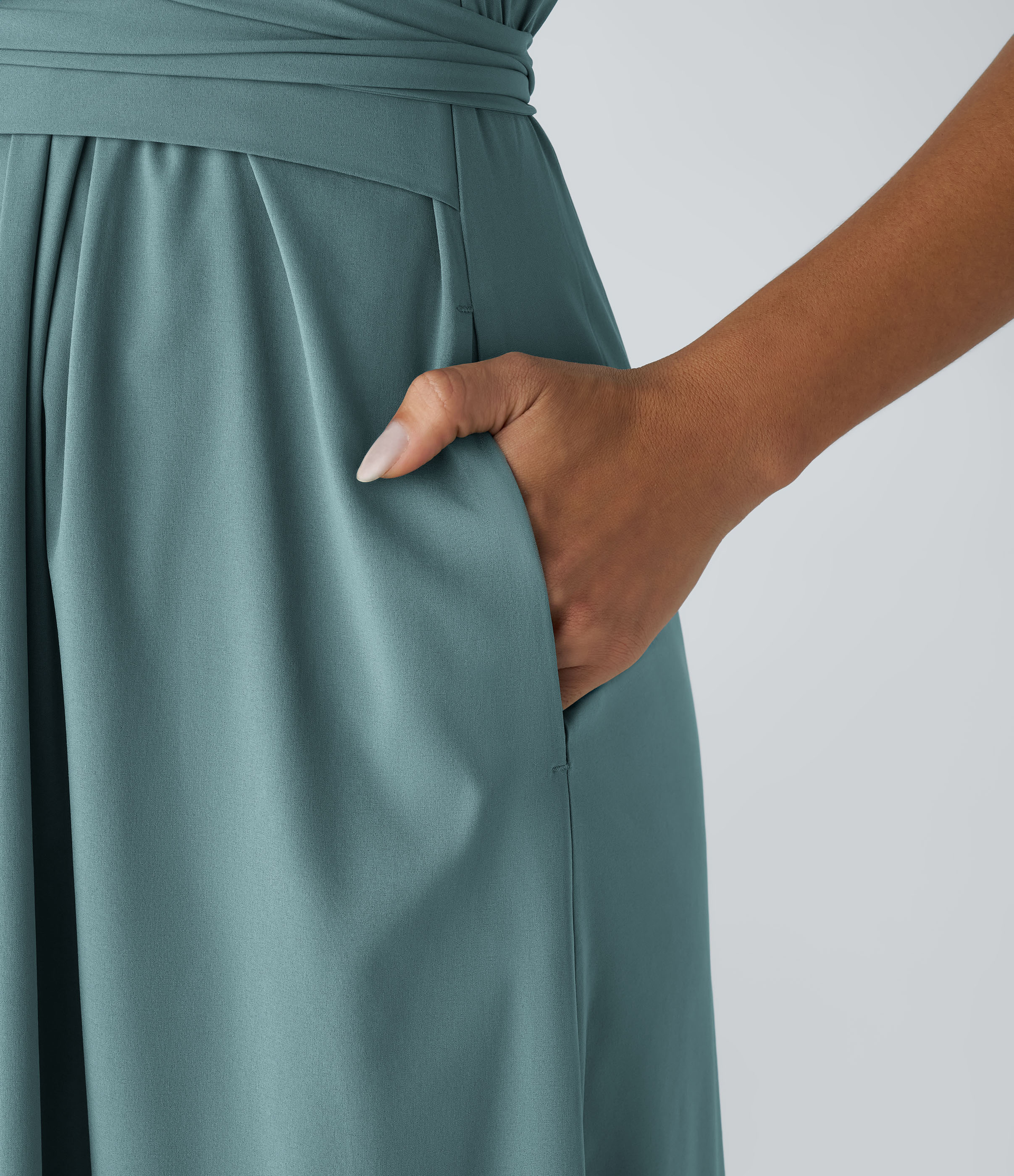 Halara Breezefulв„ў V Neck Short Sleeve Side Pocket Tie Back Quick Dry Midi Casual Dress Casual Dress - Stone Blue - XS slip dress beach dress 