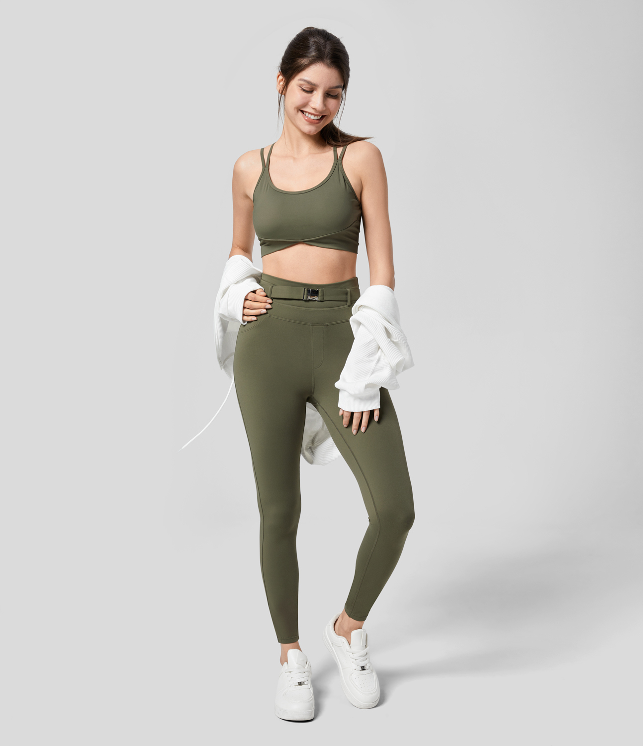 

Halara Softlyzeroв„ў Super High Waisted Back Side Pocket 7/8 Yoga Leggings-UPF50+ - Grass Grey Green -  gym leggings