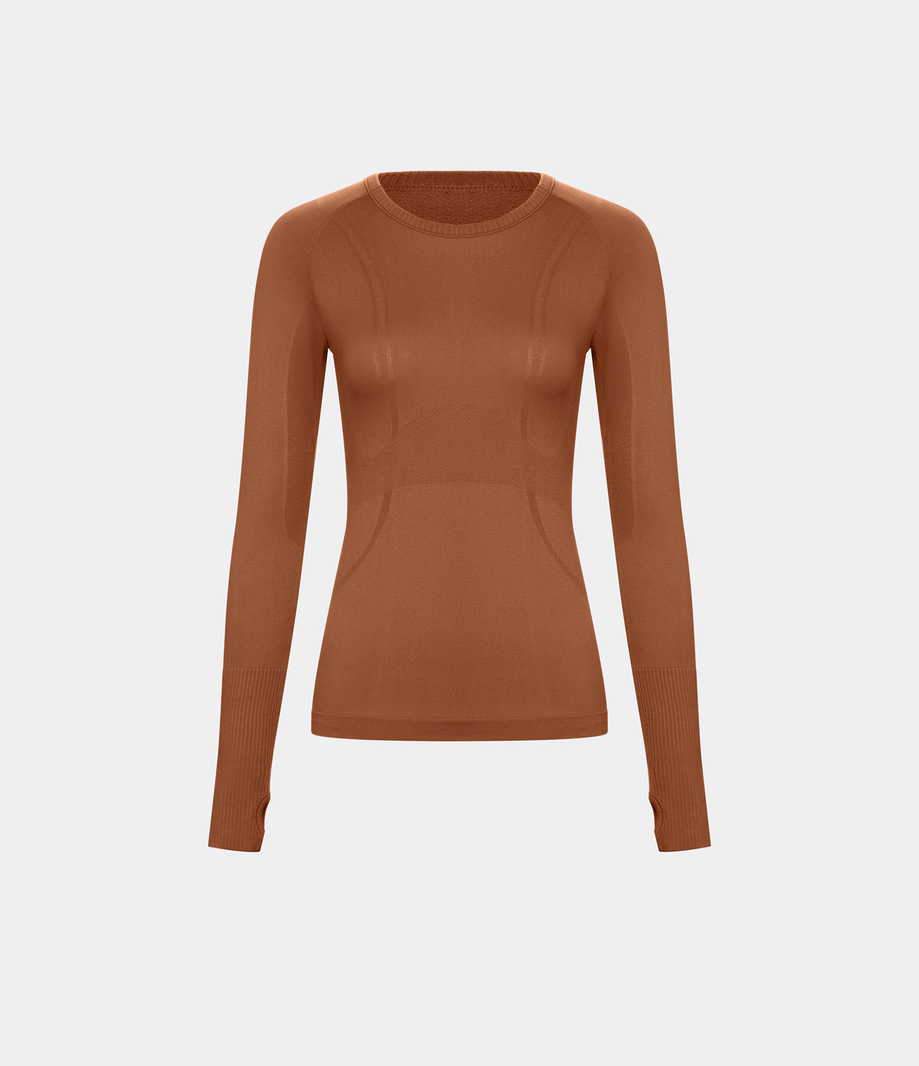 Halara Breathable Round Neck Thumb Hole Sports Top  - Brown - S 