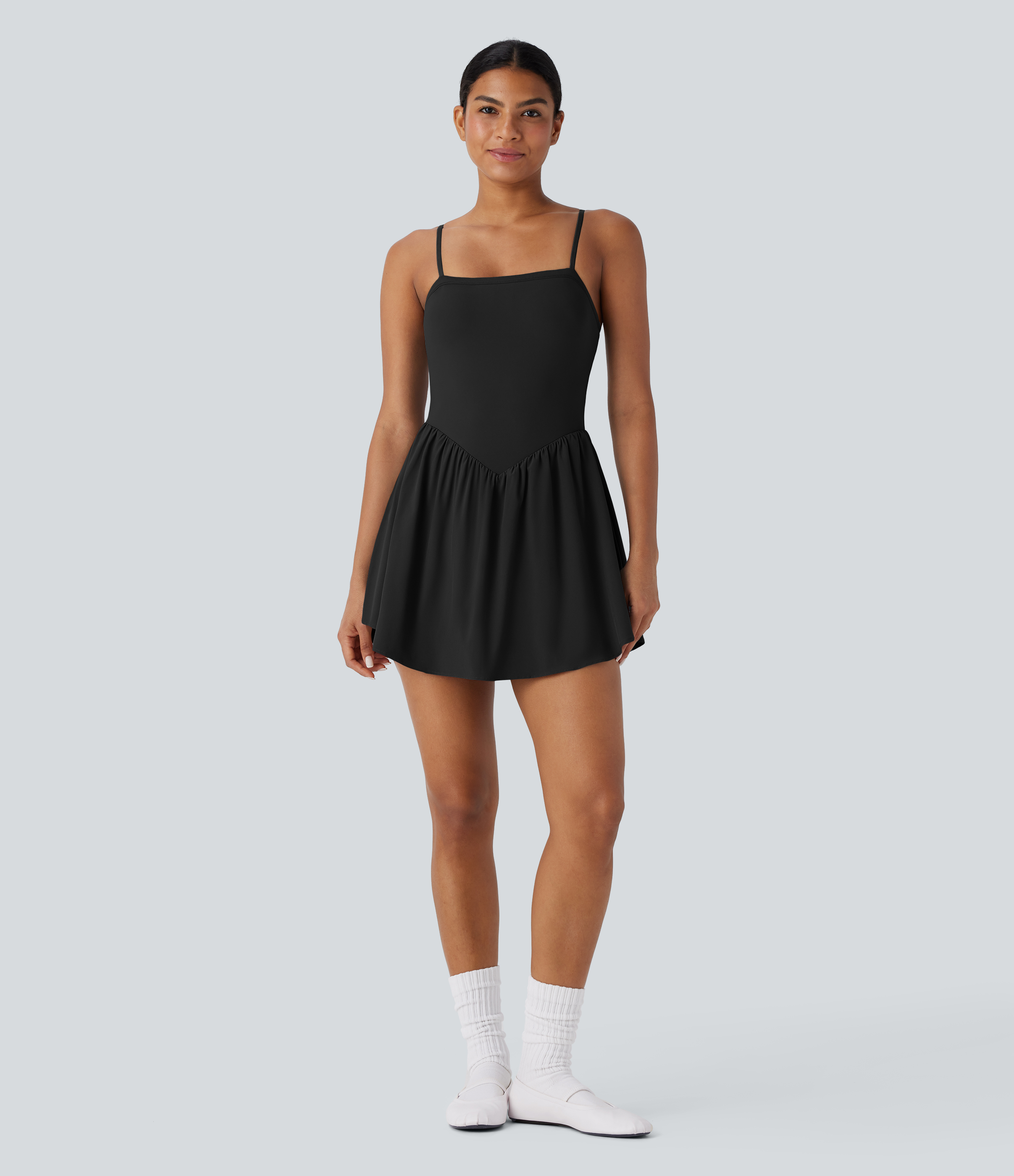 Halara Breezefulв„ў Adjustable Strap 2-in-1 Side Pocket Mini Flowy Quick Dry Dance Active Slip Dress Workout Dress - Black - M 