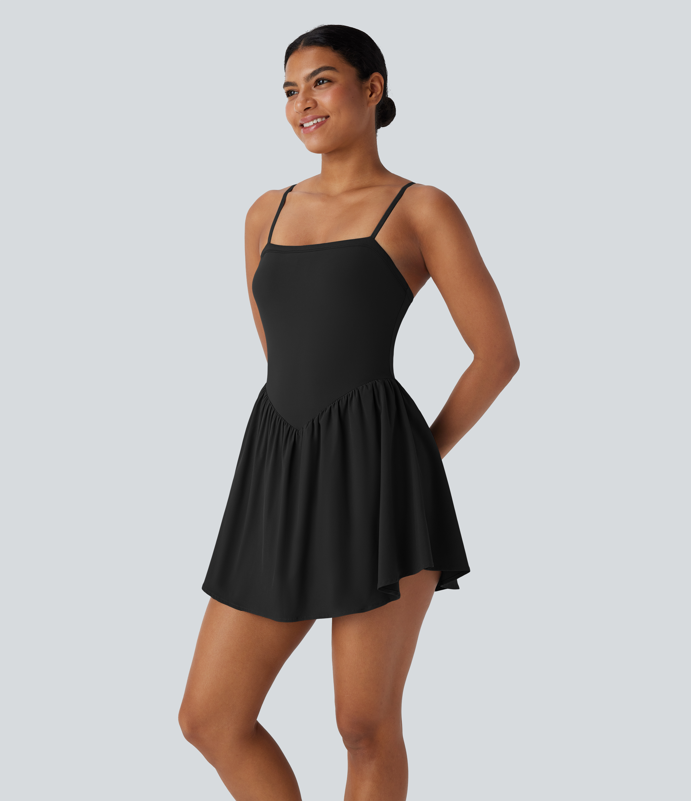 Halara Breezefulв„ў Adjustable Strap 2-in-1 Side Pocket Mini Flowy Quick Dry Dance Active Slip Dress Workout Dress - Black - M 