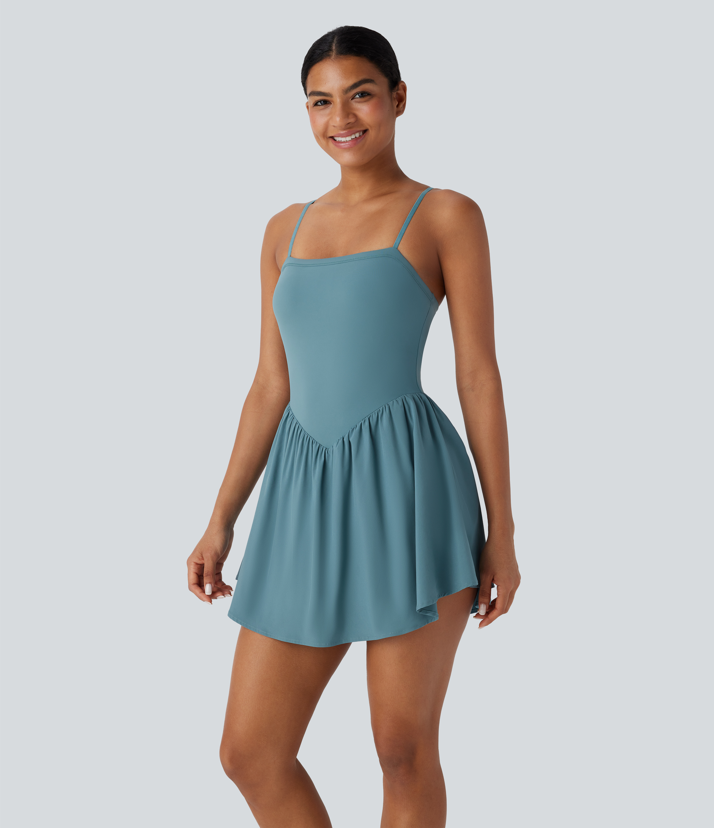 Halara Breezefulв„ў Adjustable Strap 2-in-1 Side Pocket Mini Flowy Quick Dry Dance Active Slip Dress Workout Dress - Mineral Blue - XL 