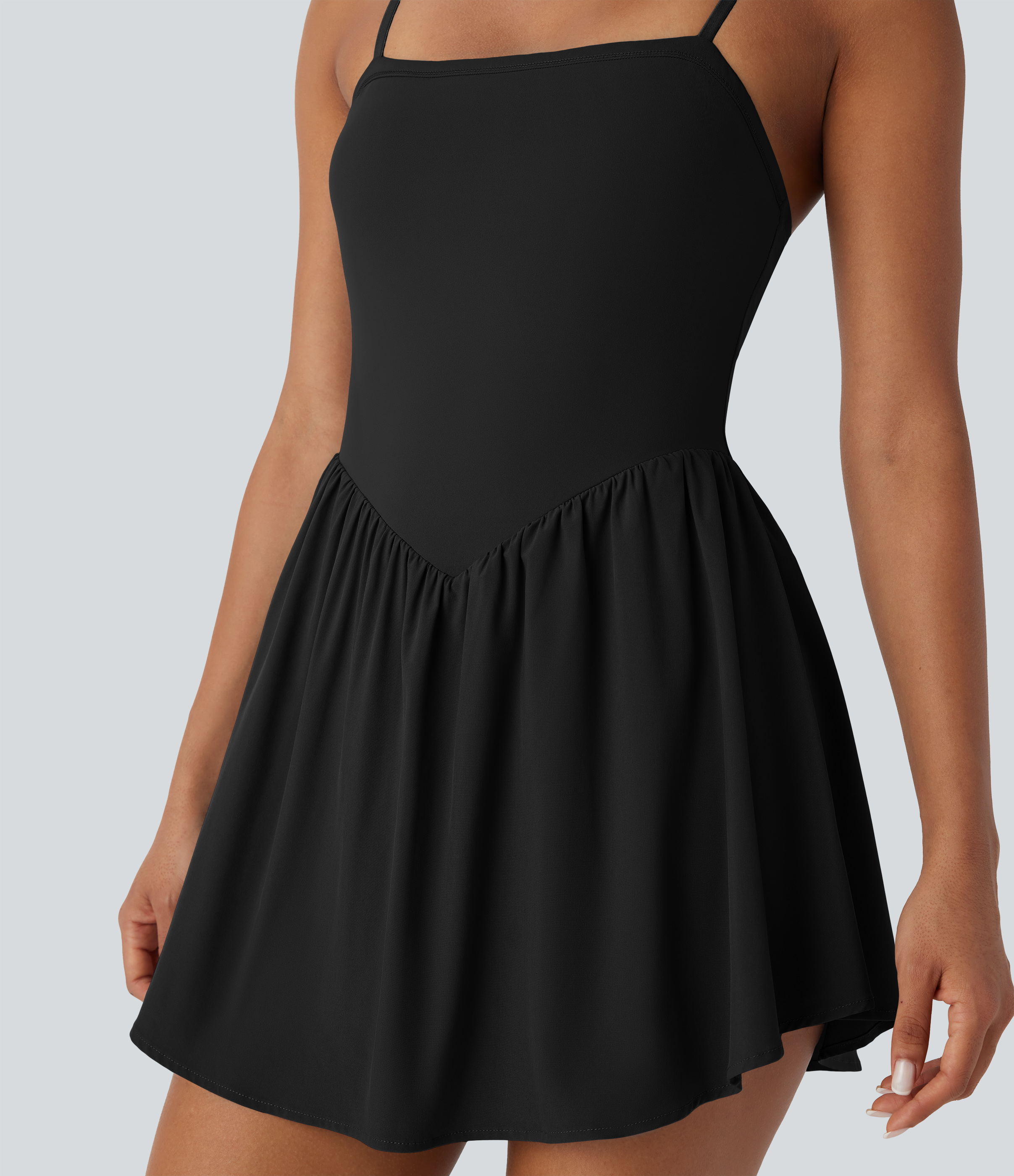 Halara Breezefulв„ў Adjustable Strap 2-in-1 Side Pocket Mini Flowy Quick Dry Dance Active Slip Dress Workout Dress - Black - M 