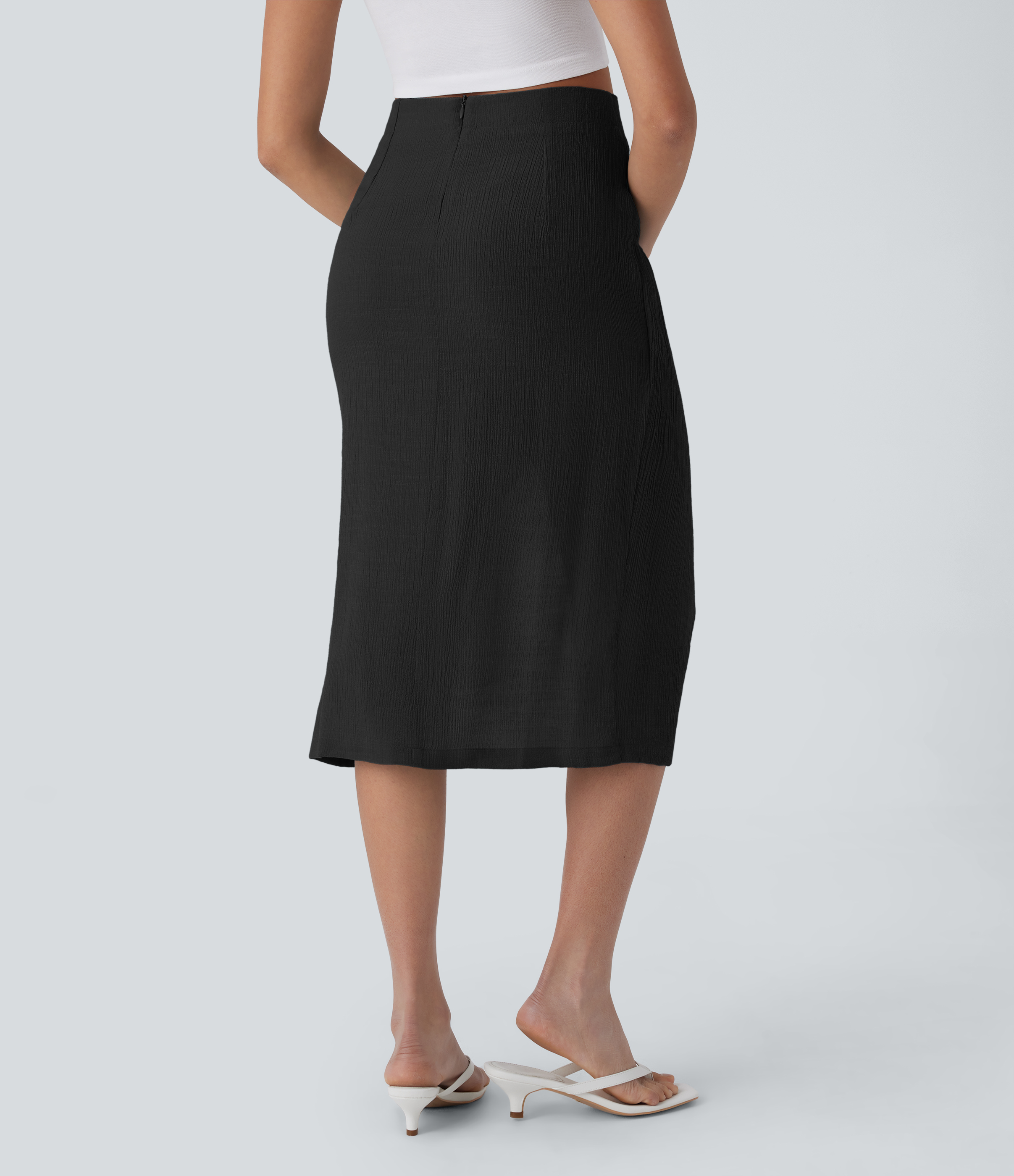 Halara High Waisted Invisible Zipper Wrapped Tie Side Split Midi Casual Skirt  - Black - XS(regular) 