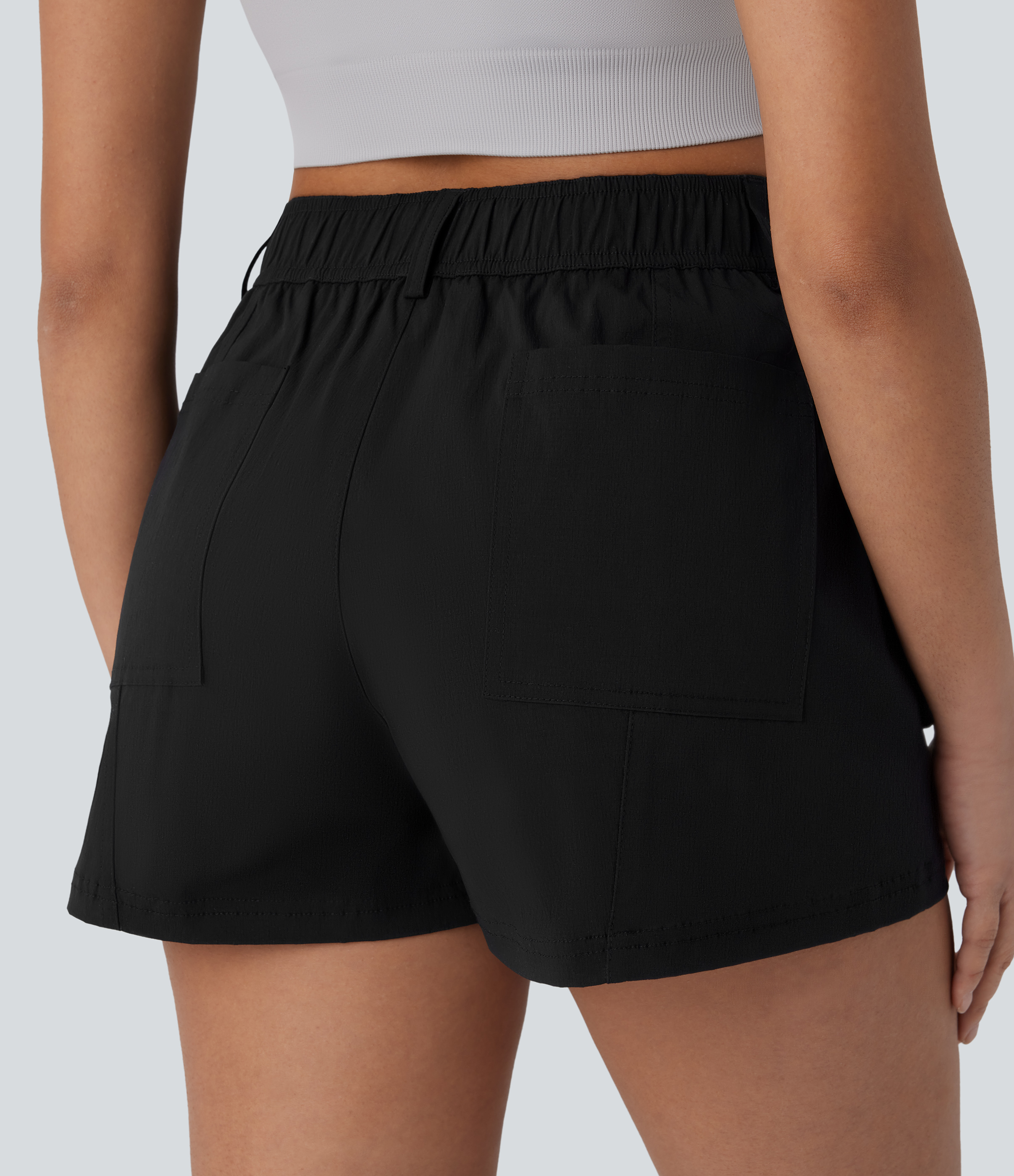 Halara Water Repellent Mid Rise Button Zipper Multiple Pockets Ripstop Hiking Cargo Shorts Gym Short - Black - L booty shorts 