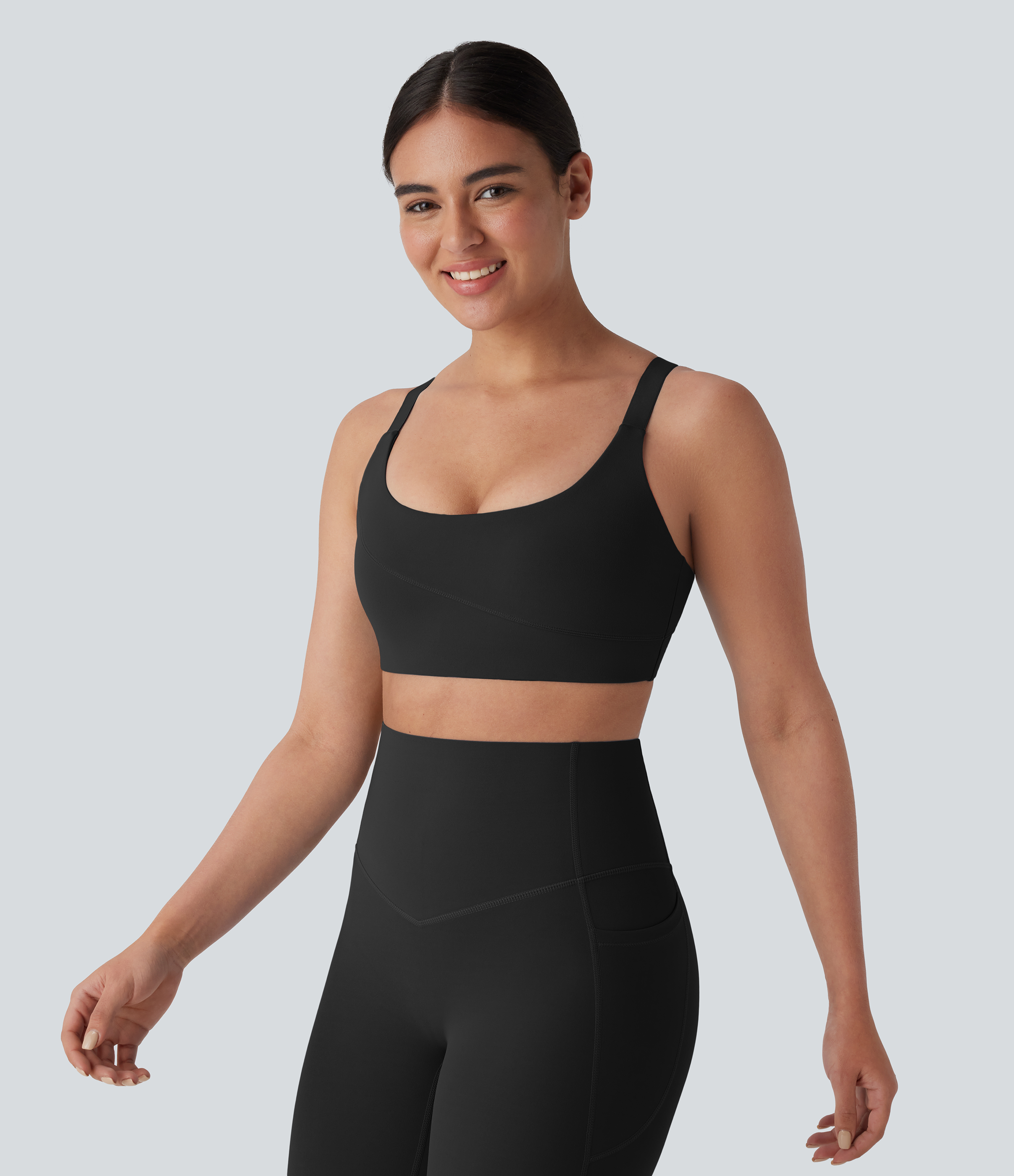 Halara Halara UltraSculptв„ў Medium Support  U Neck Adjustable Strap Workout Sports Bra  - Black - L push up bra strapless bra backless bra 