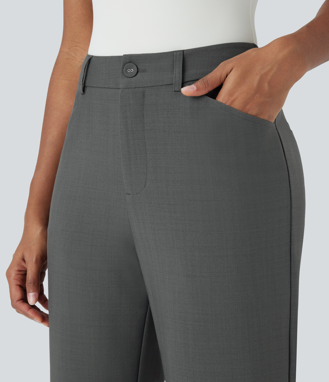 Halara Mid Rise Button Zipper Side Pocket Slim Work Pants  - Dark Jade Grey - S(regular) sweatpants jogger pants stacked sweatpants 