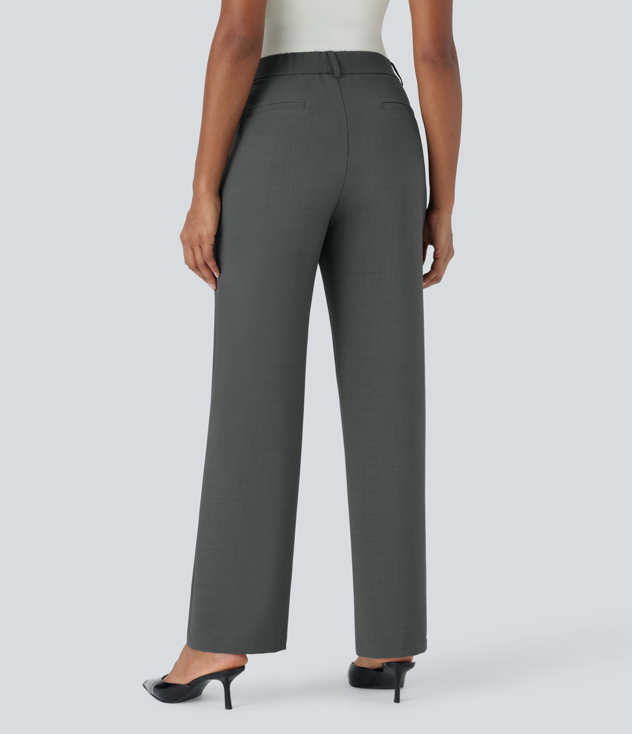 Halara Mid Rise Button Zipper Side Pocket Slim Work Pants  - Dark Jade Grey - S(regular) sweatpants jogger pants stacked sweatpants 